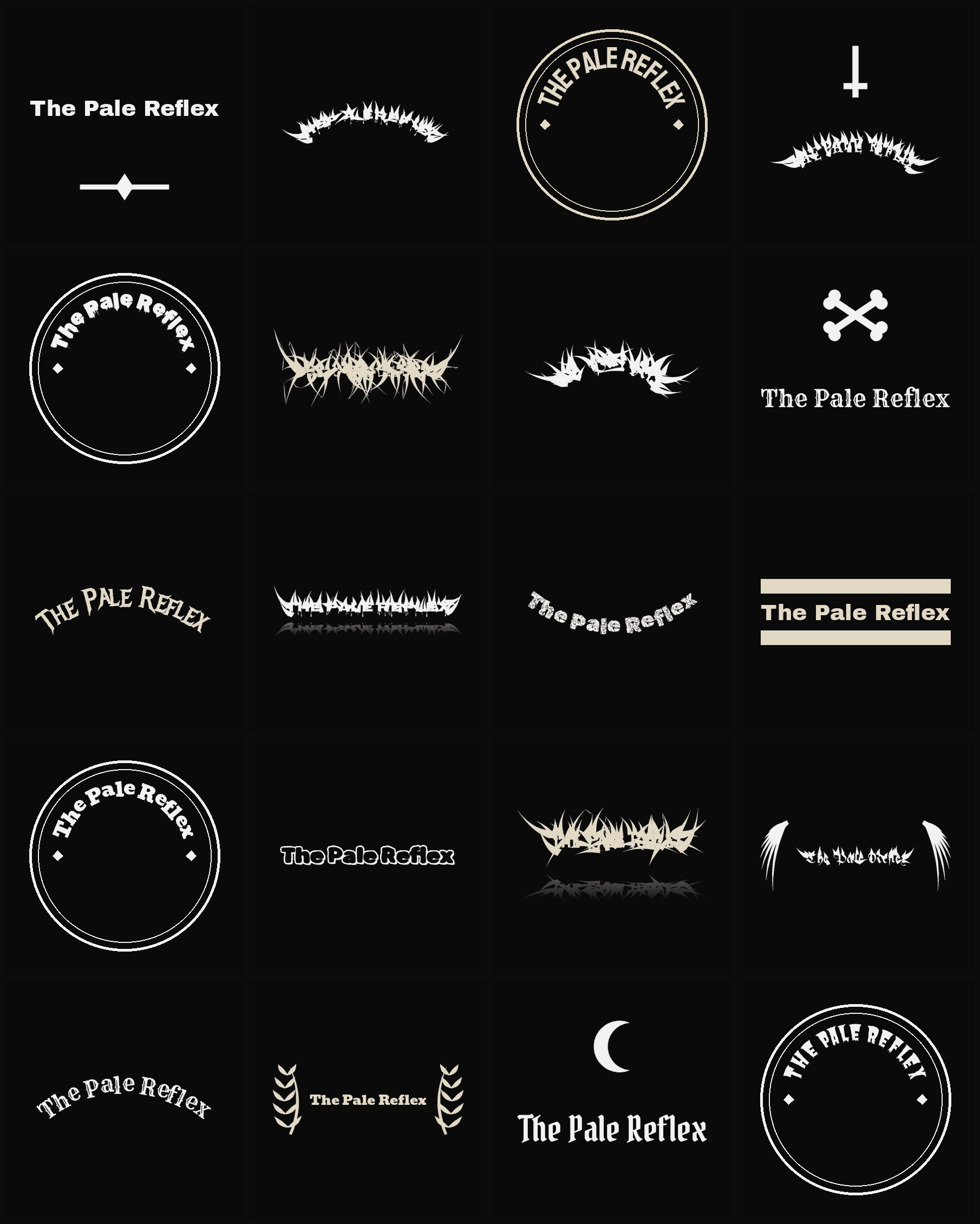 Twenty The Pale Reflex band logo ideas — different faces, treatments and spike settings