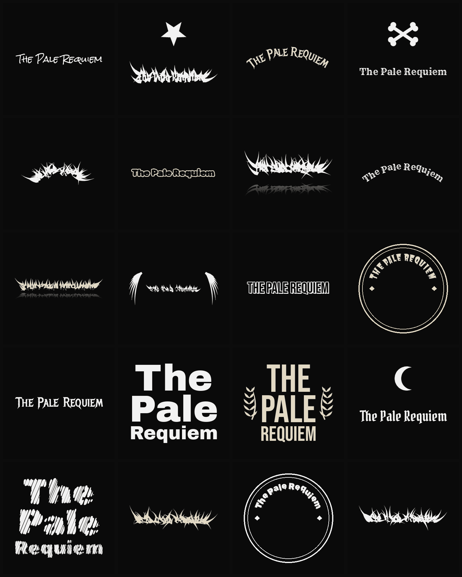 Twenty The Pale Requiem band logo ideas — different faces, treatments and spike settings