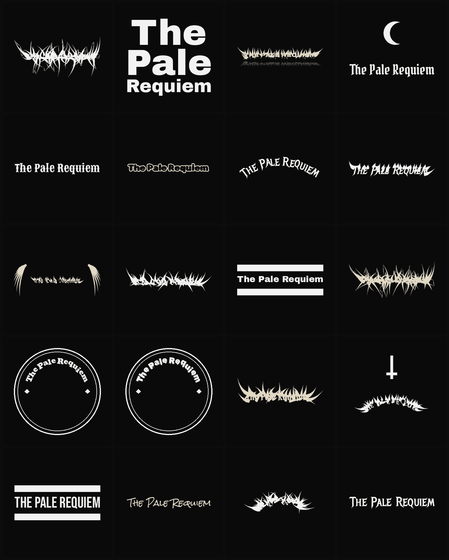 Twenty The Pale Requiem band logo ideas — different faces, treatments and spike settings