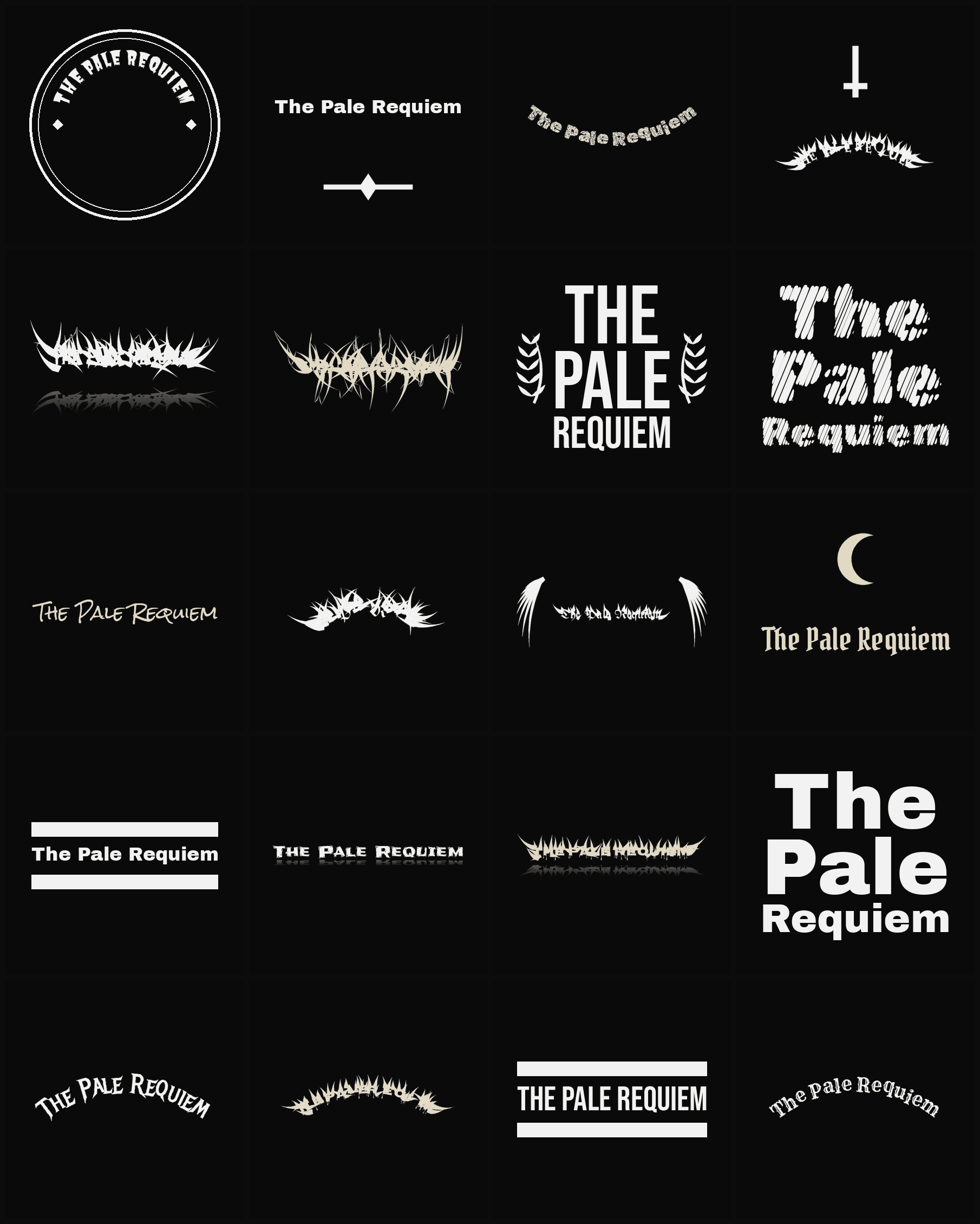 Twenty The Pale Requiem band logo ideas — different faces, treatments and spike settings