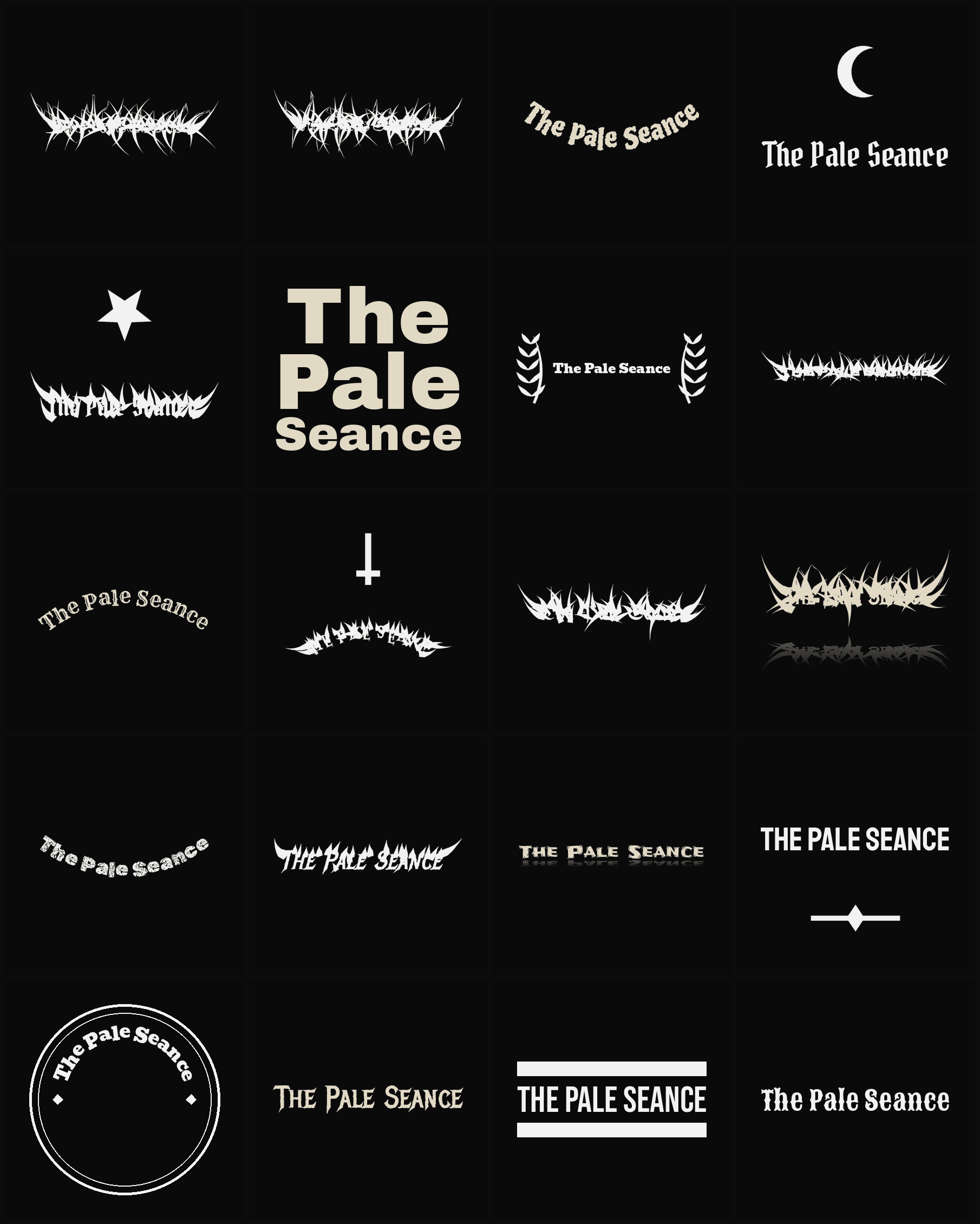 Twenty The Pale Seance band logo ideas — different faces, treatments and spike settings