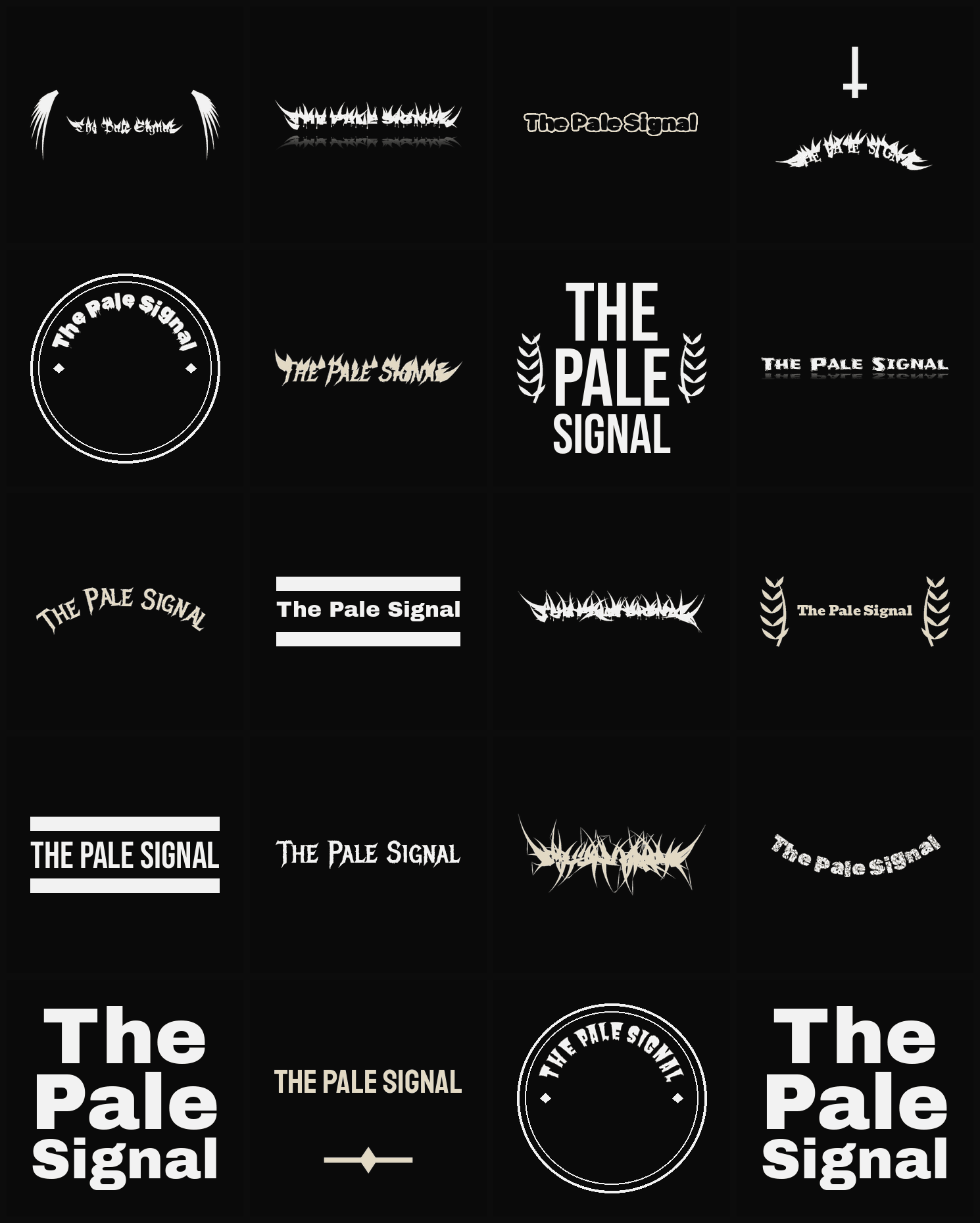 Twenty The Pale Signal band logo ideas — different faces, treatments and spike settings