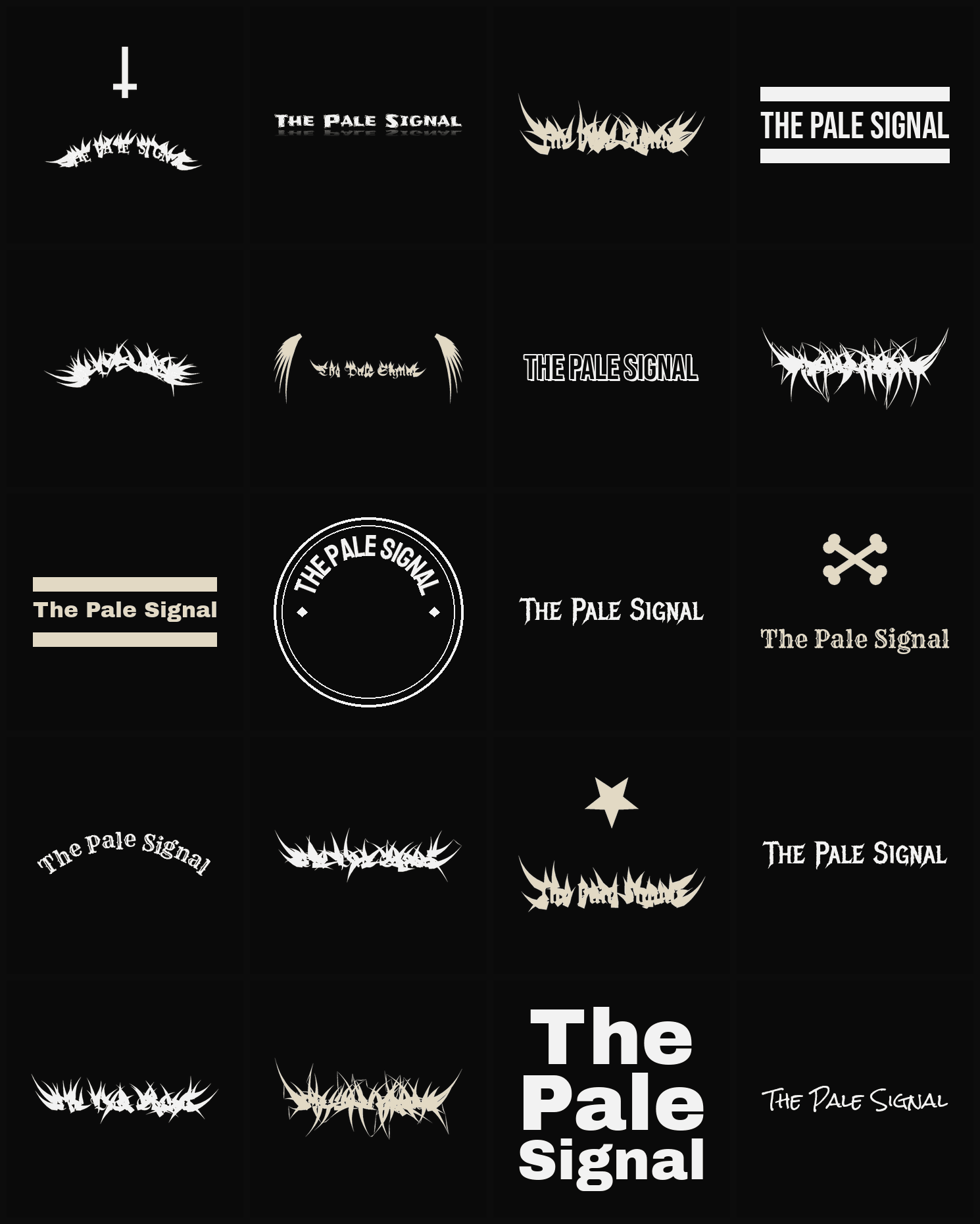 Twenty The Pale Signal band logo ideas — different faces, treatments and spike settings