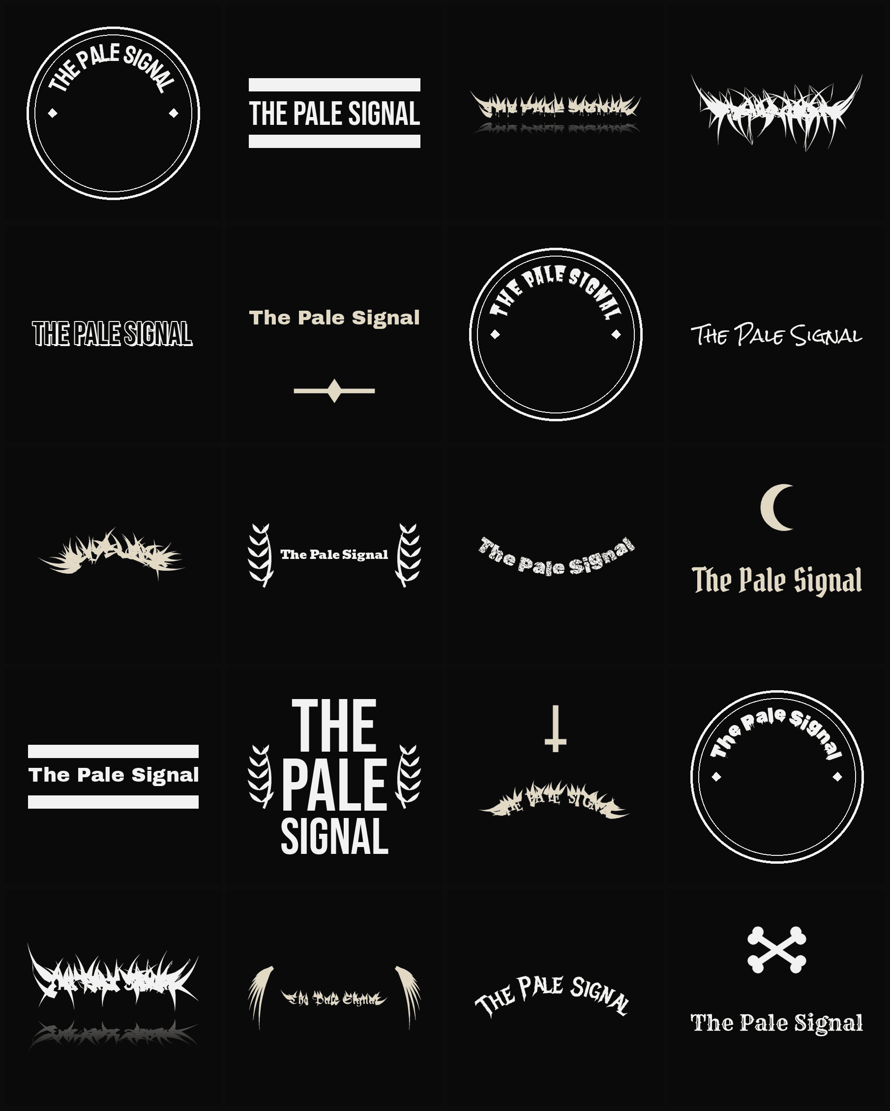 Twenty The Pale Signal band logo ideas — different faces, treatments and spike settings