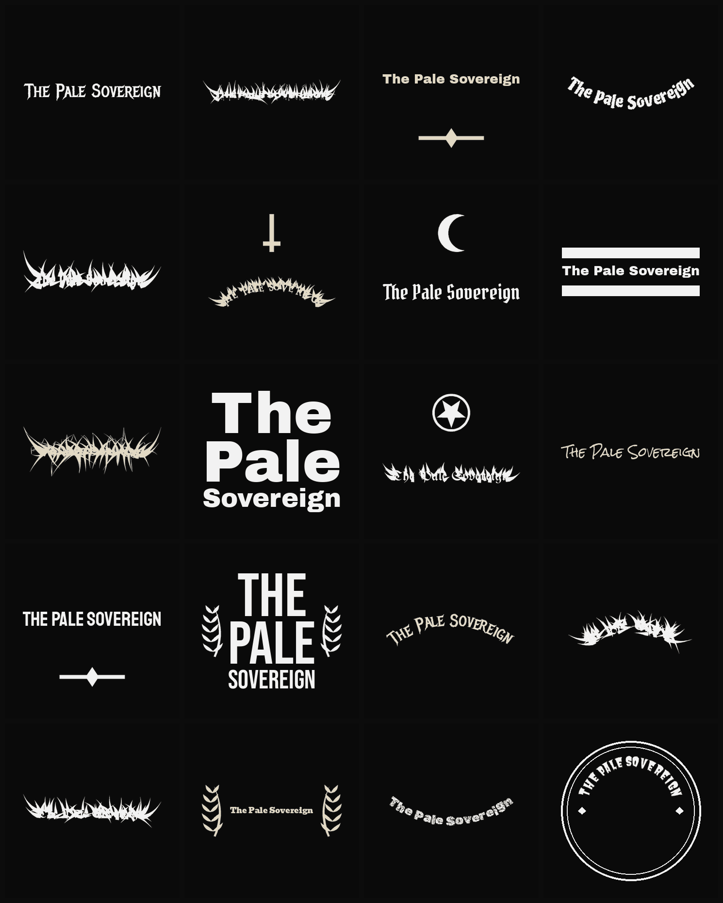 Twenty The Pale Sovereign band logo ideas — different faces, treatments and spike settings