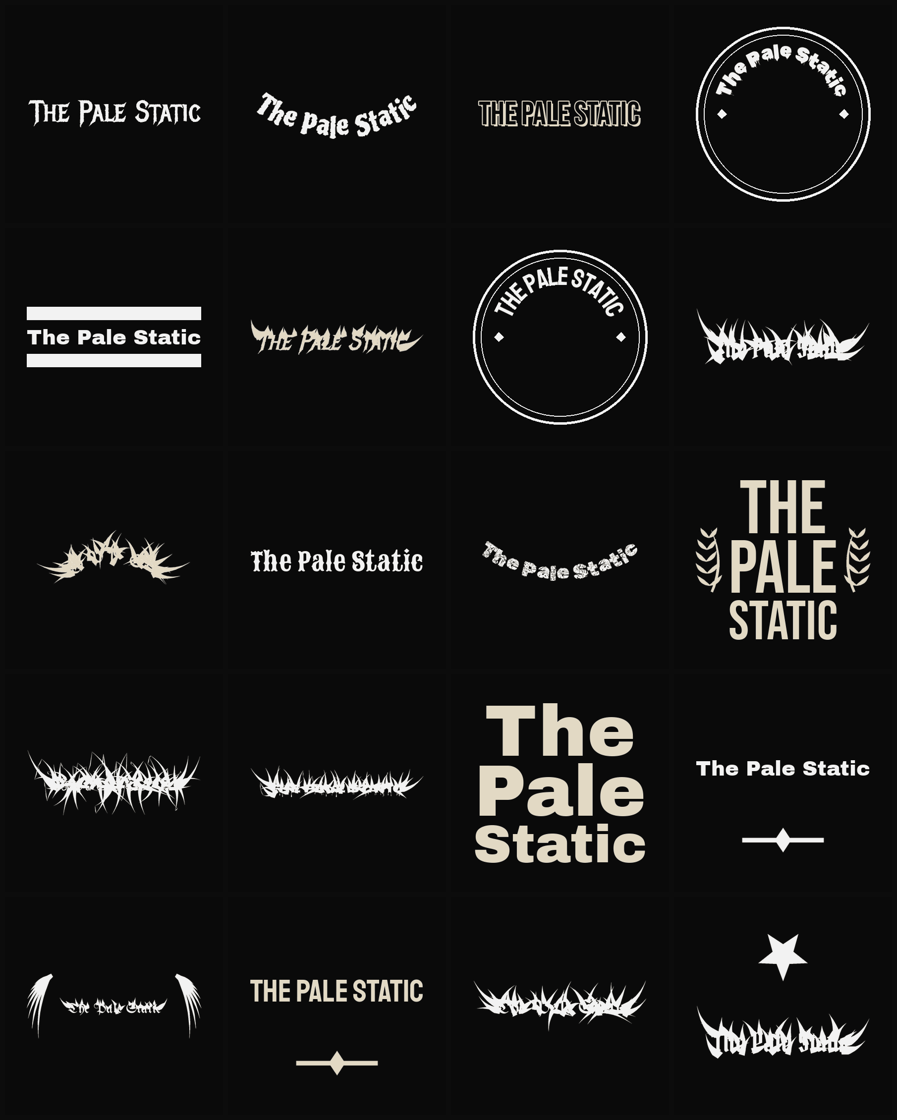 Twenty The Pale Static band logo ideas — different faces, treatments and spike settings