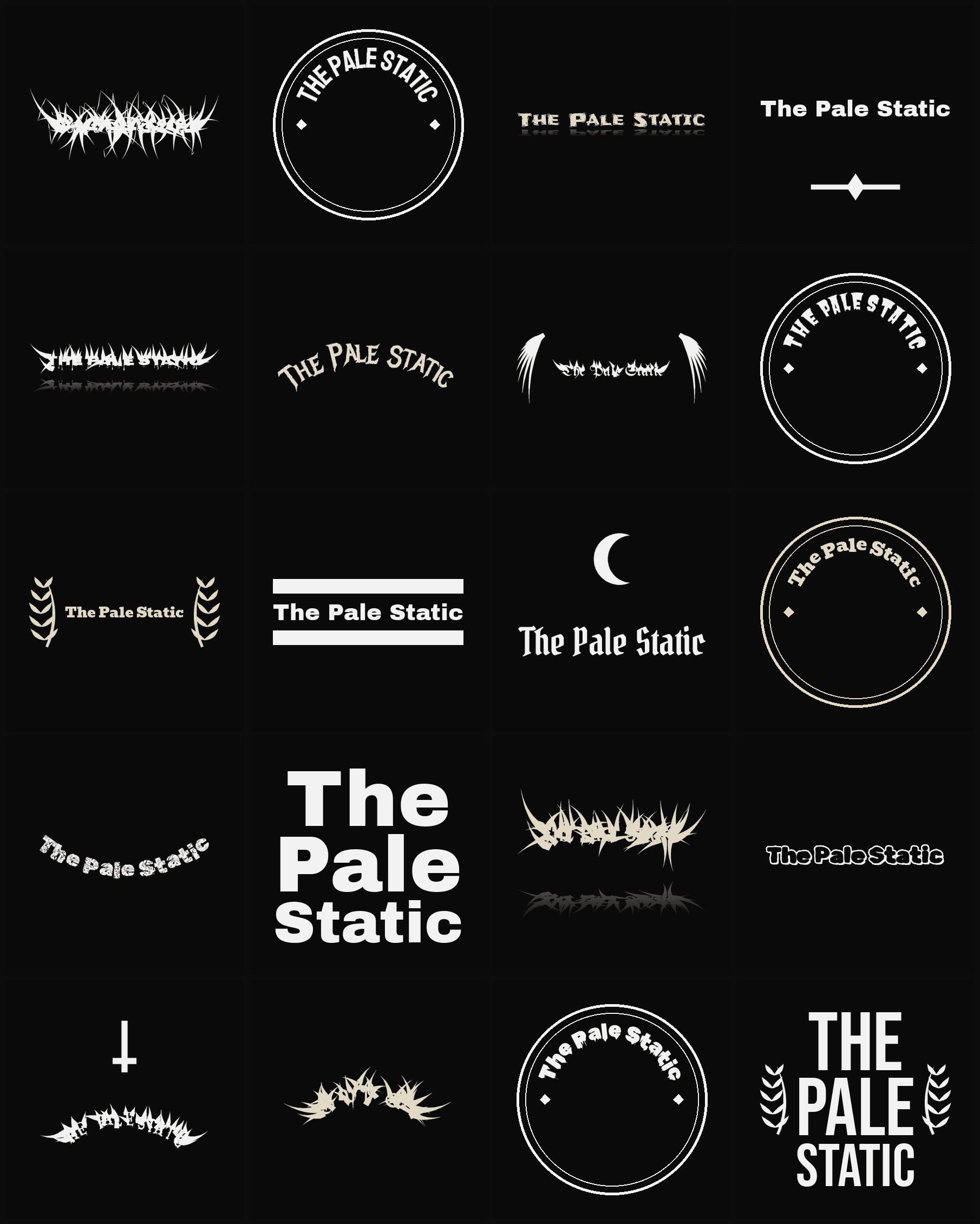 Twenty The Pale Static band logo ideas — different faces, treatments and spike settings