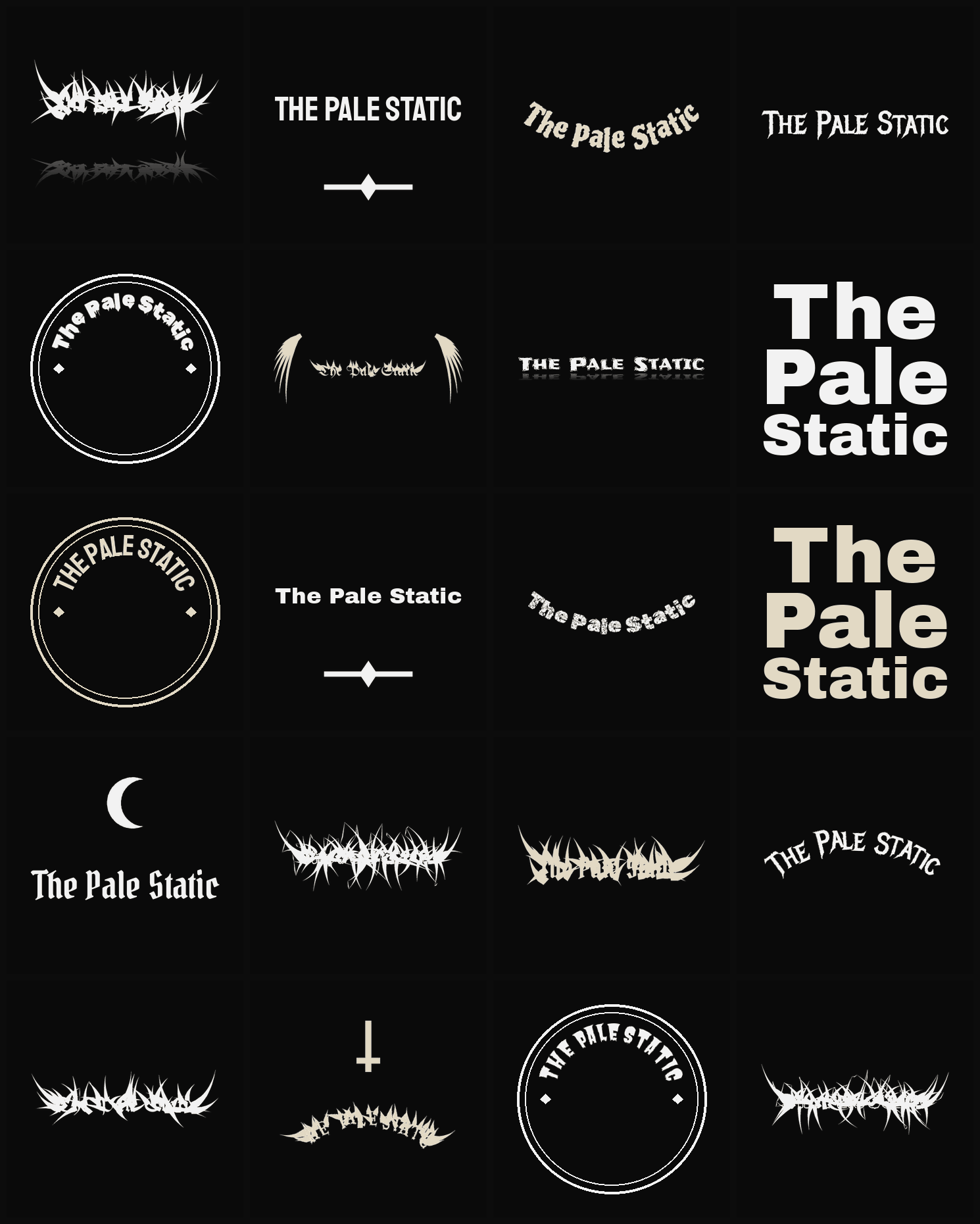 Twenty The Pale Static band logo ideas — different faces, treatments and spike settings