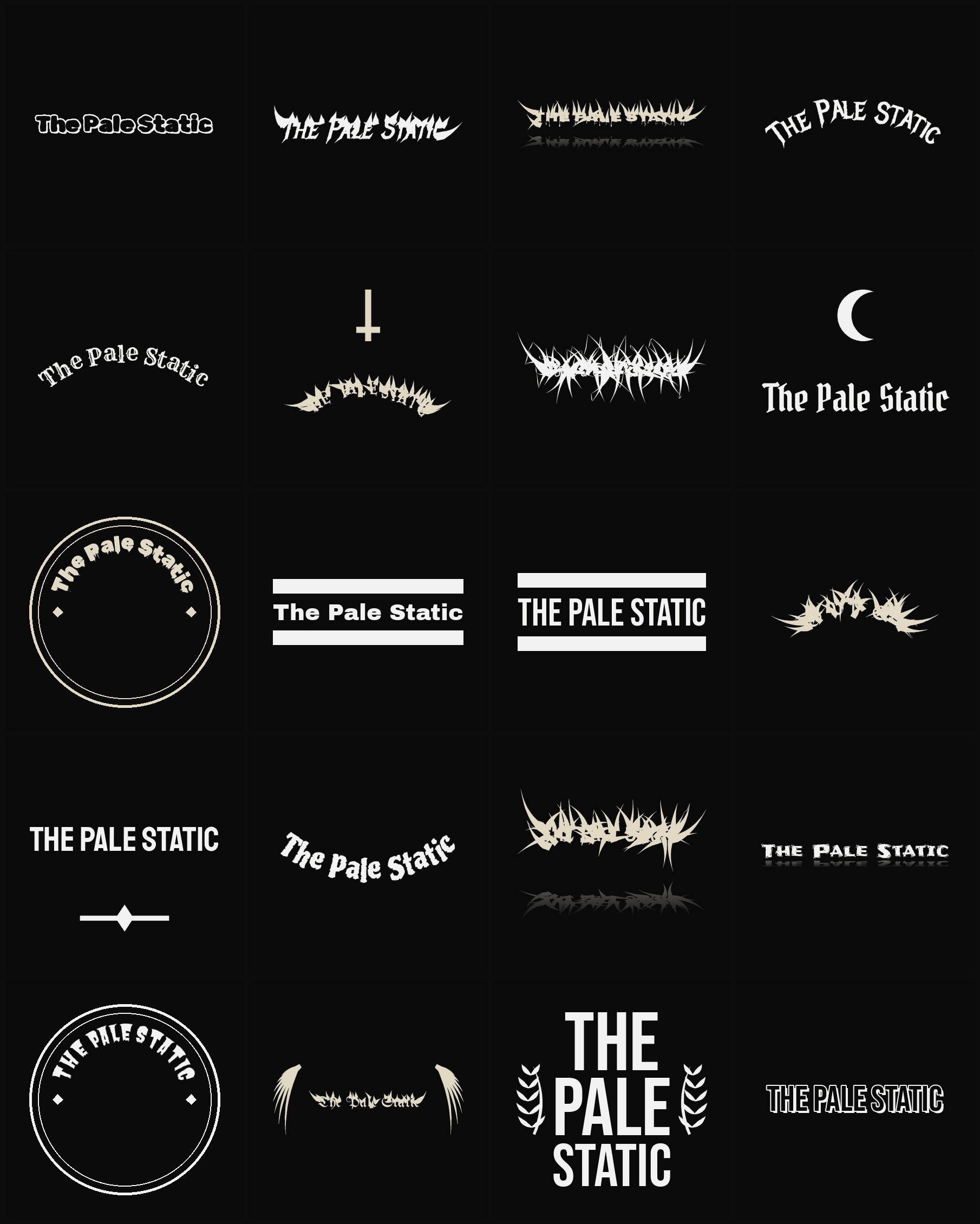 Twenty The Pale Static band logo ideas — different faces, treatments and spike settings