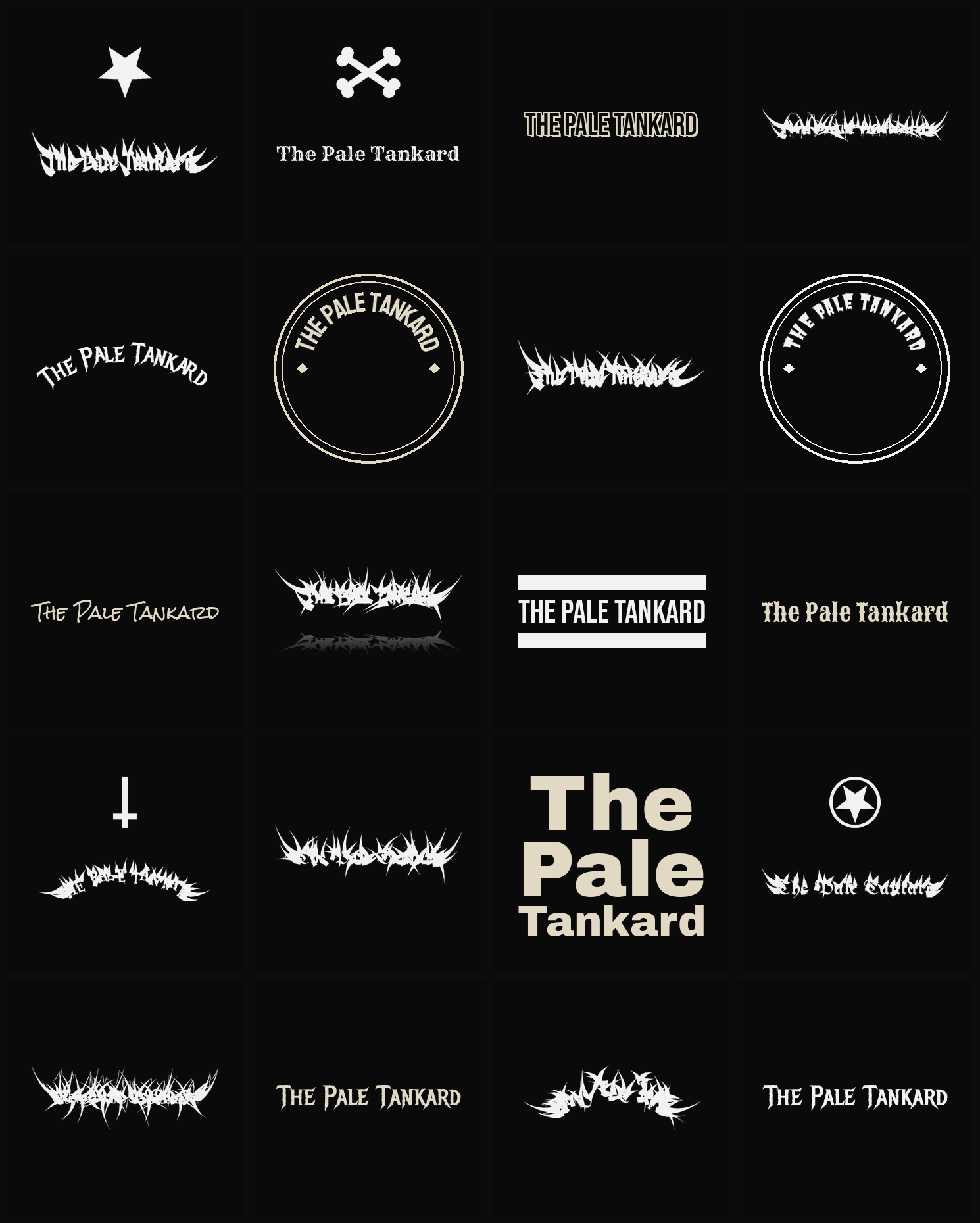 Twenty The Pale Tankard band logo ideas — different faces, treatments and spike settings