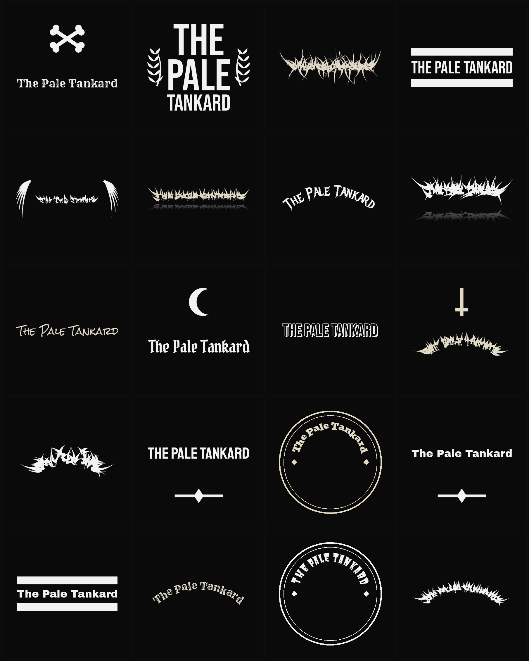 Twenty The Pale Tankard band logo ideas — different faces, treatments and spike settings