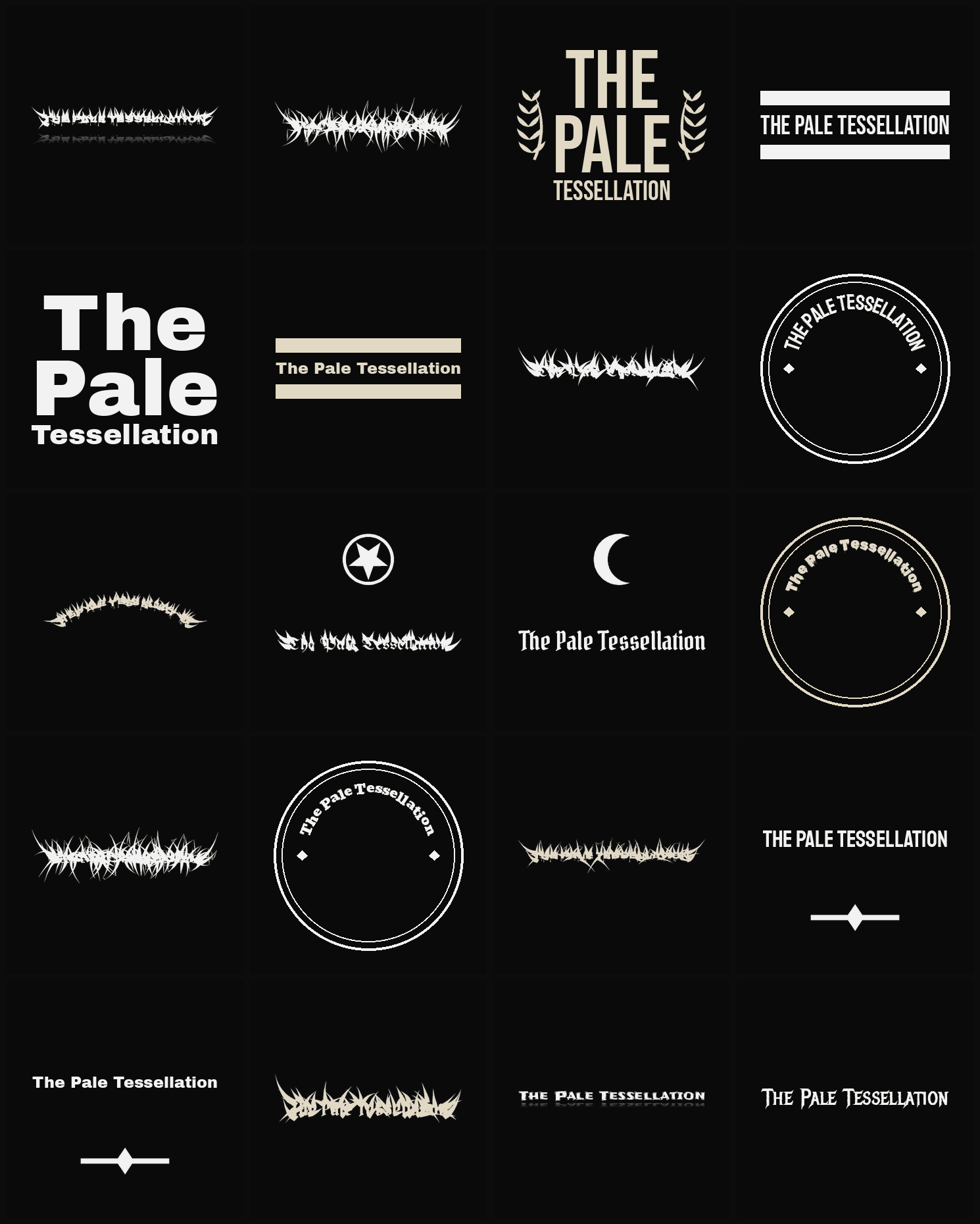 Twenty The Pale Tessellation band logo ideas — different faces, treatments and spike settings