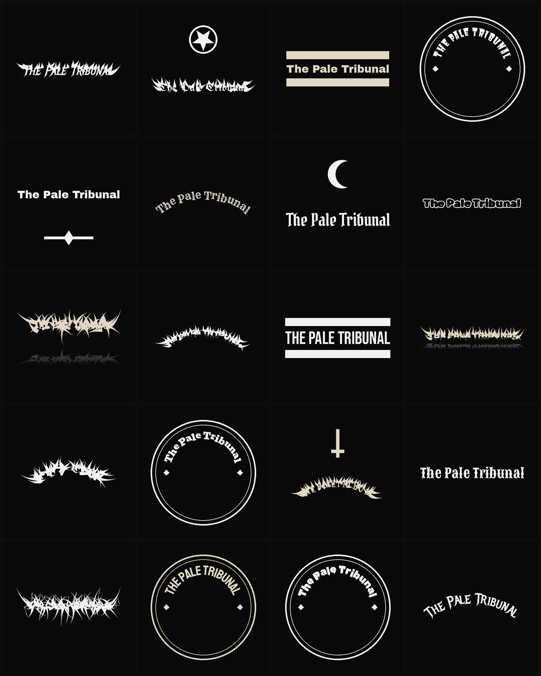 Twenty The Pale Tribunal band logo ideas — different faces, treatments and spike settings