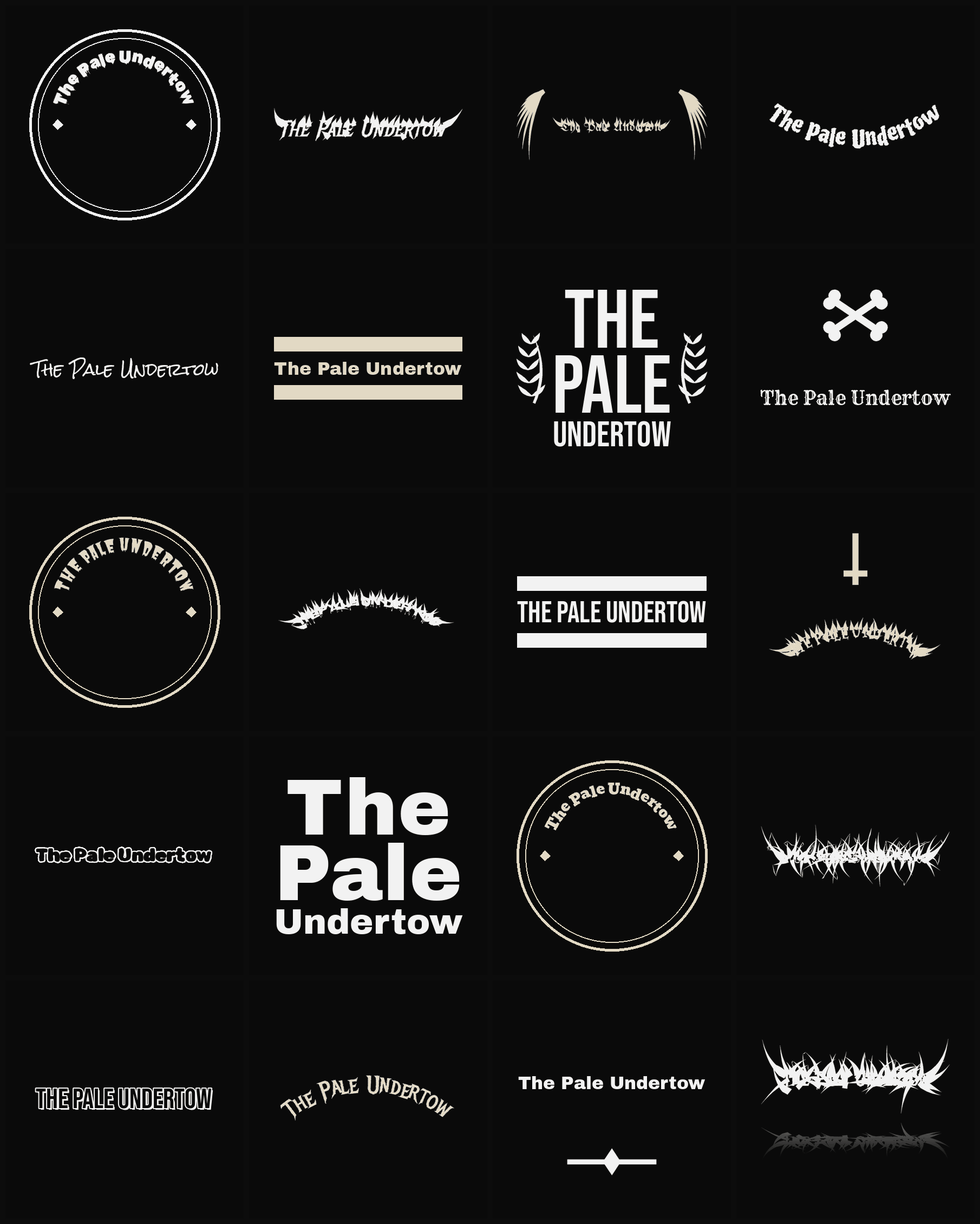 Twenty The Pale Undertow band logo ideas — different faces, treatments and spike settings