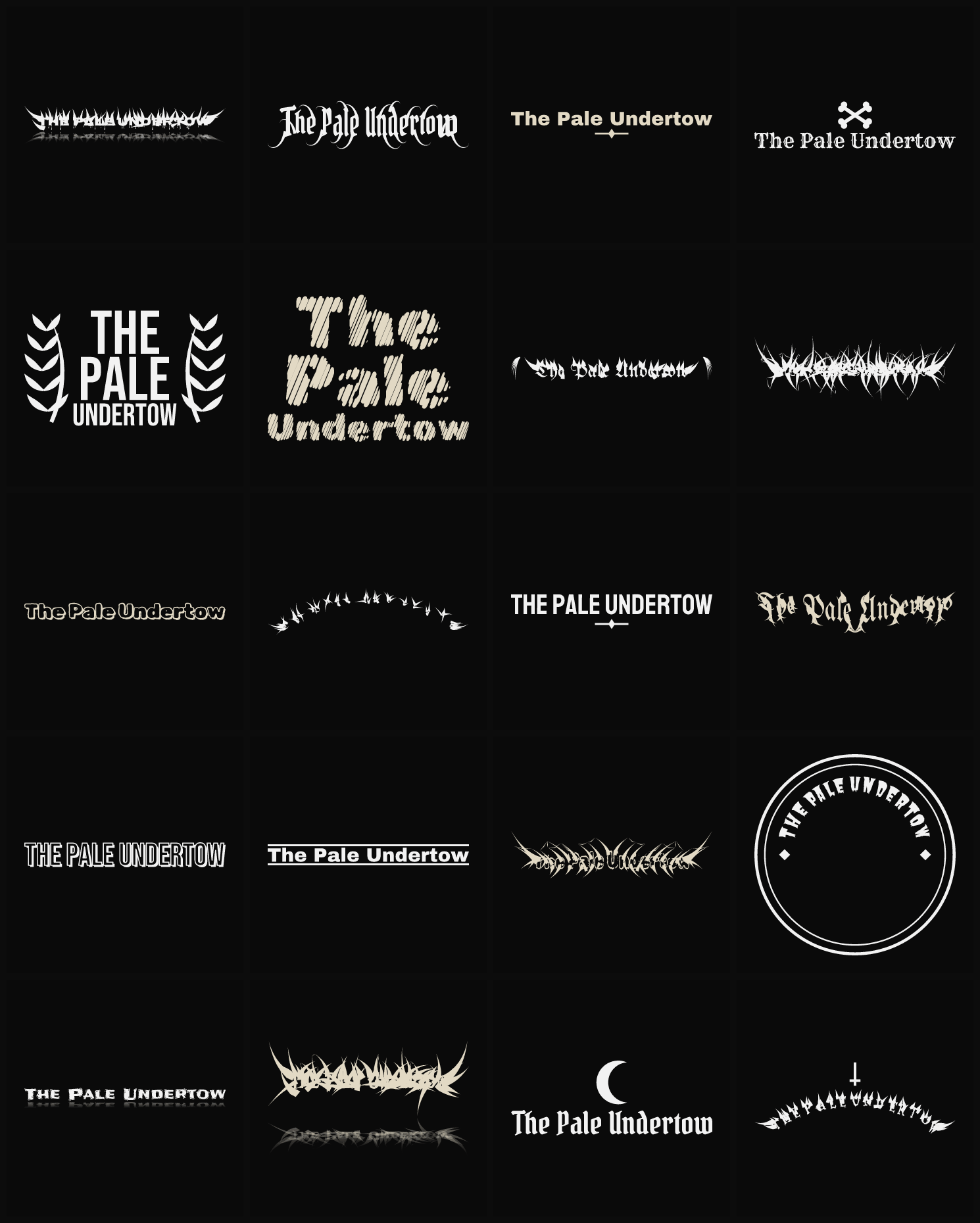 Twenty The Pale Undertow band logo ideas — different faces, treatments and spike settings