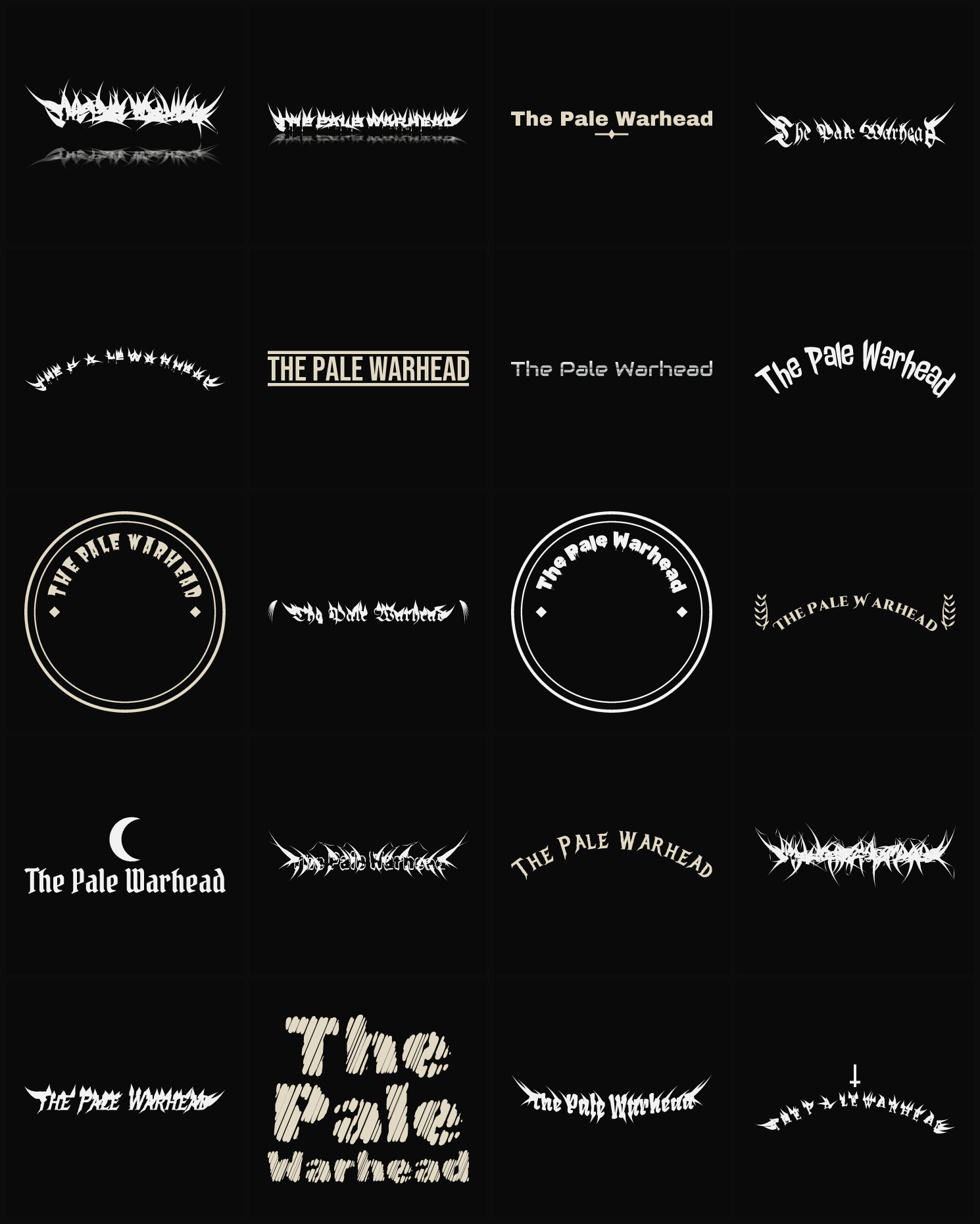 Twenty The Pale Warhead band logo ideas — different faces, treatments and spike settings