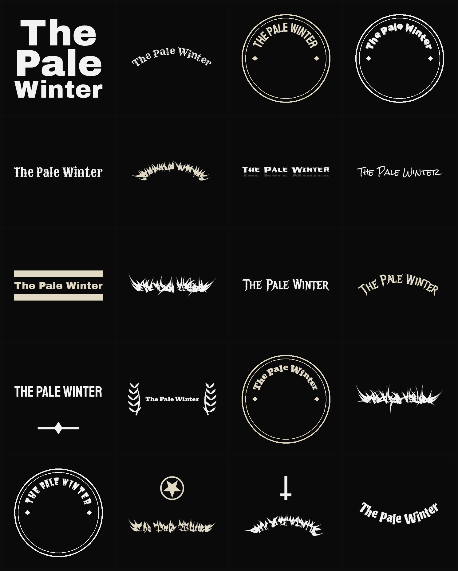 Twenty The Pale Winter band logo ideas — different faces, treatments and spike settings