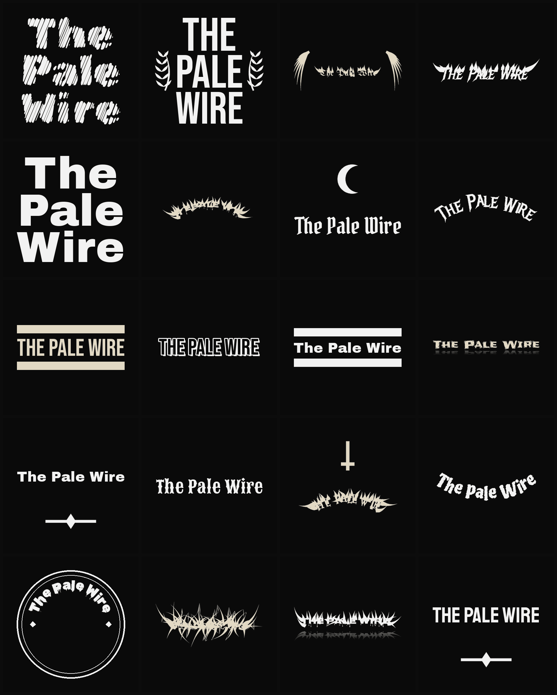 Twenty The Pale Wire band logo ideas — different faces, treatments and spike settings