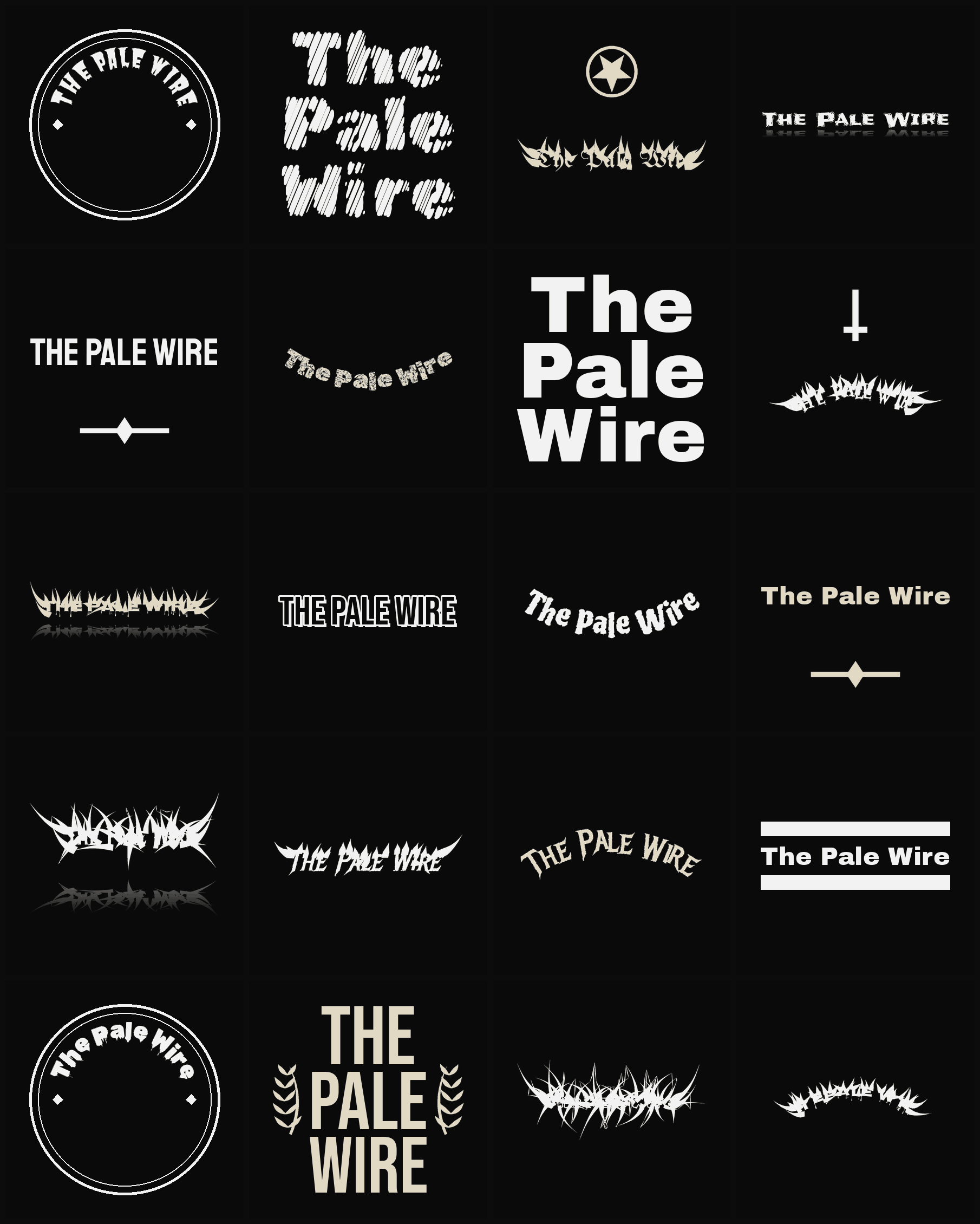Twenty The Pale Wire band logo ideas — different faces, treatments and spike settings