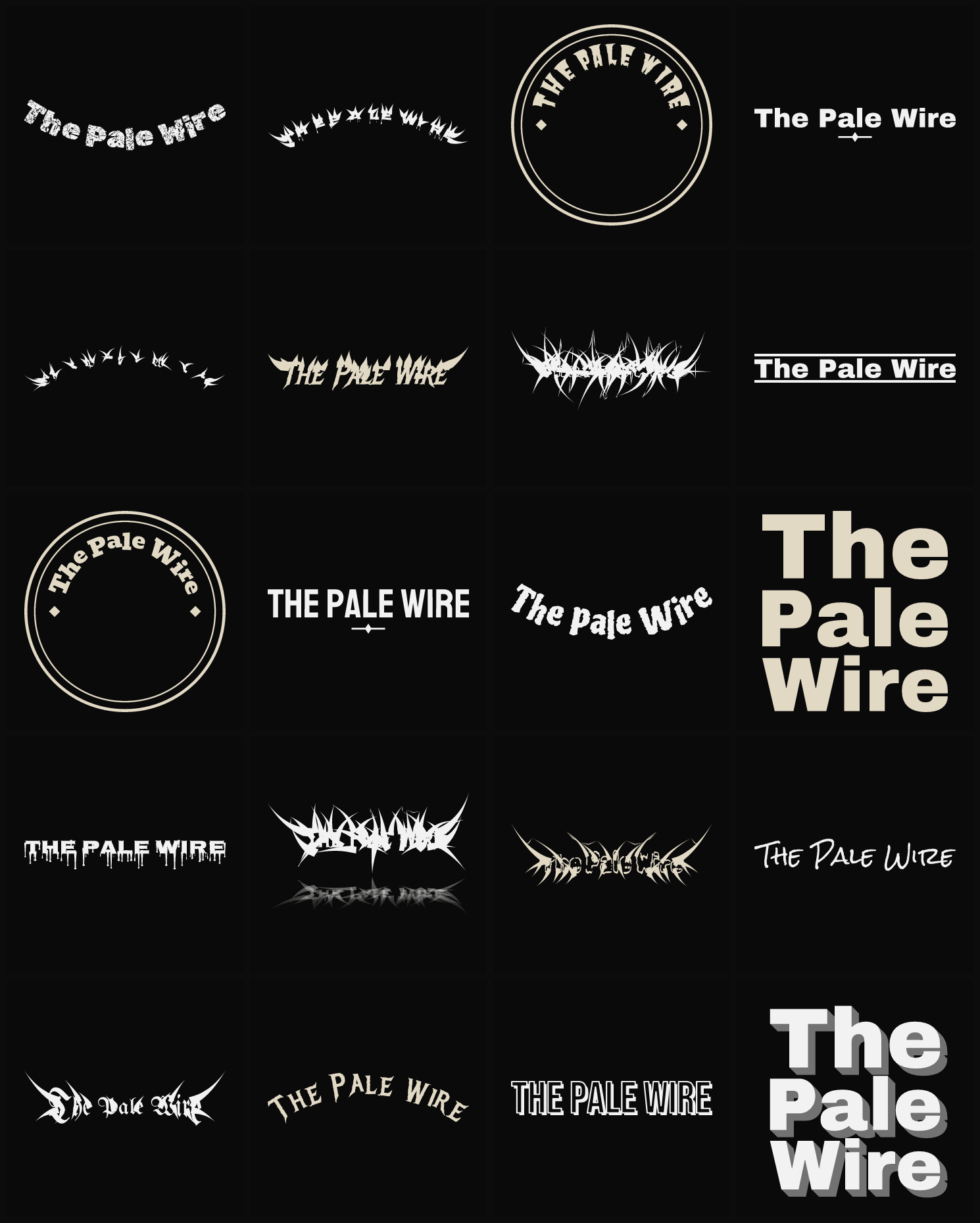 Twenty The Pale Wire band logo ideas — different faces, treatments and spike settings
