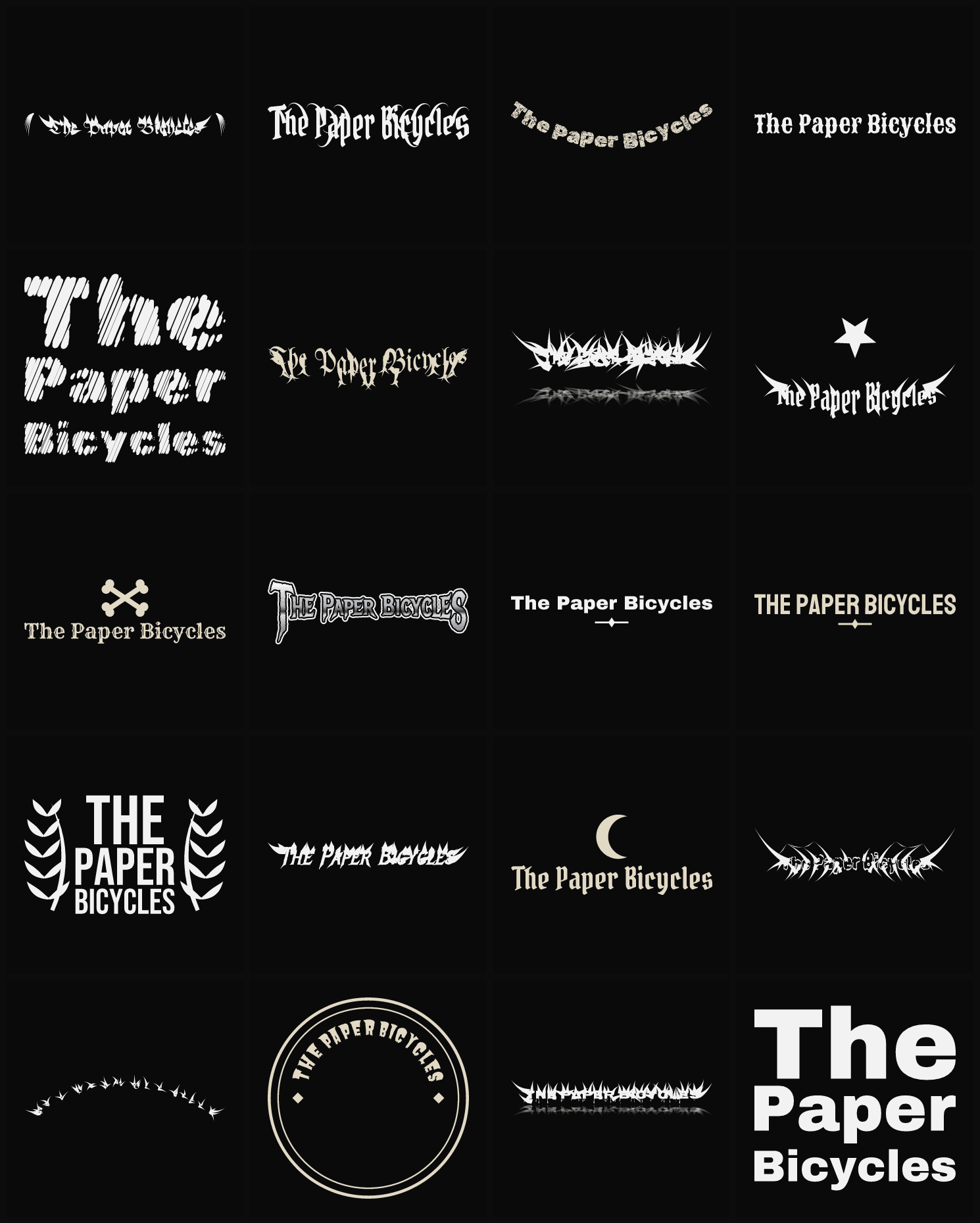 Twenty The Paper Bicycles band logo ideas — different faces, treatments and spike settings