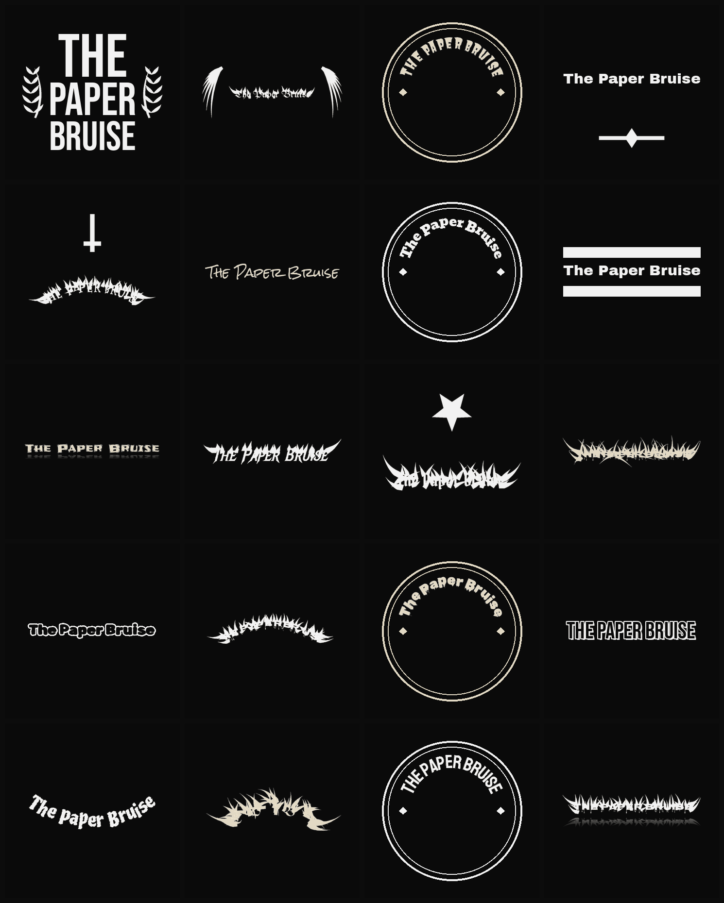 Twenty The Paper Bruise band logo ideas — different faces, treatments and spike settings