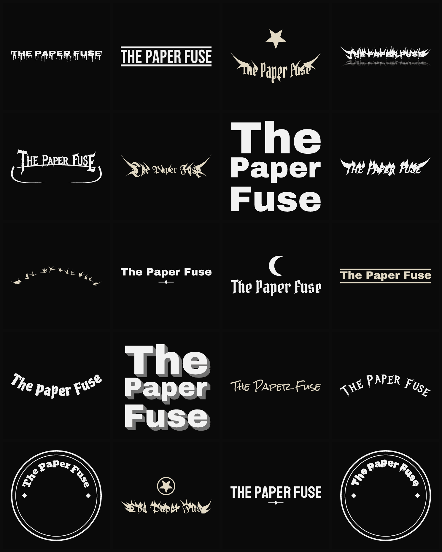 Twenty The Paper Fuse band logo ideas — different faces, treatments and spike settings