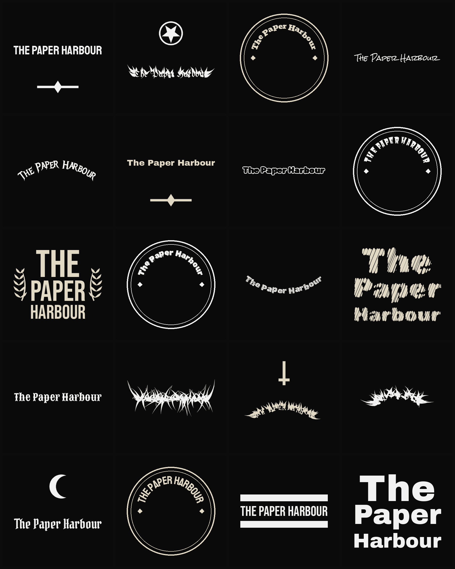 Twenty The Paper Harbour band logo ideas — different faces, treatments and spike settings