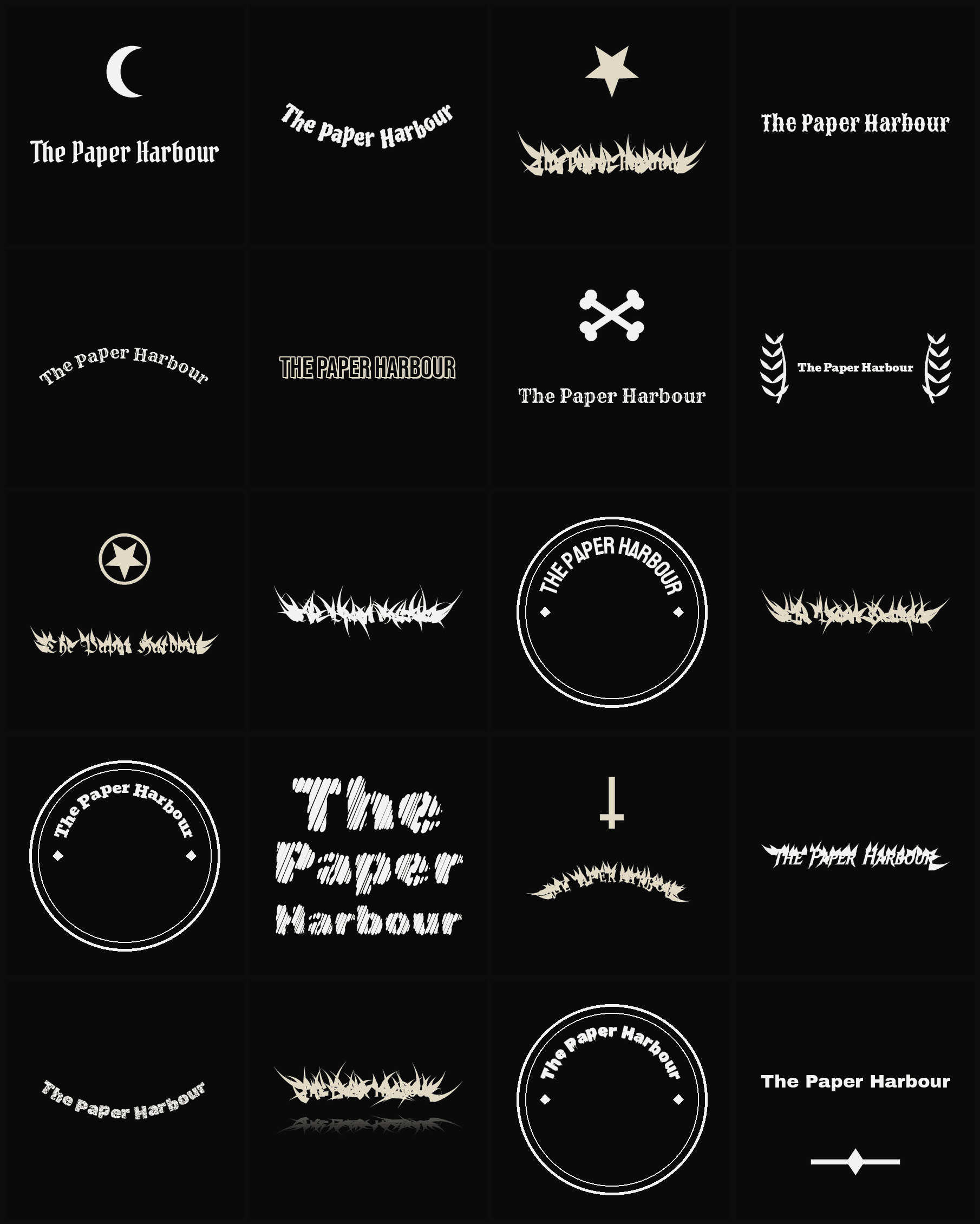 Twenty The Paper Harbour band logo ideas — different faces, treatments and spike settings