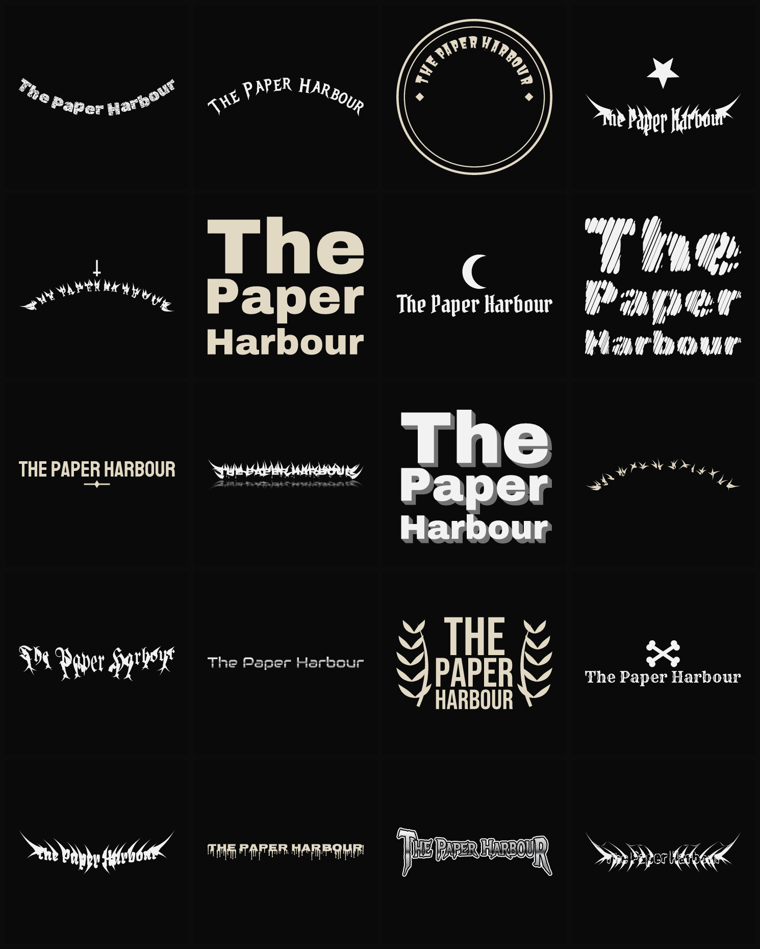 Twenty The Paper Harbour band logo ideas — different faces, treatments and spike settings