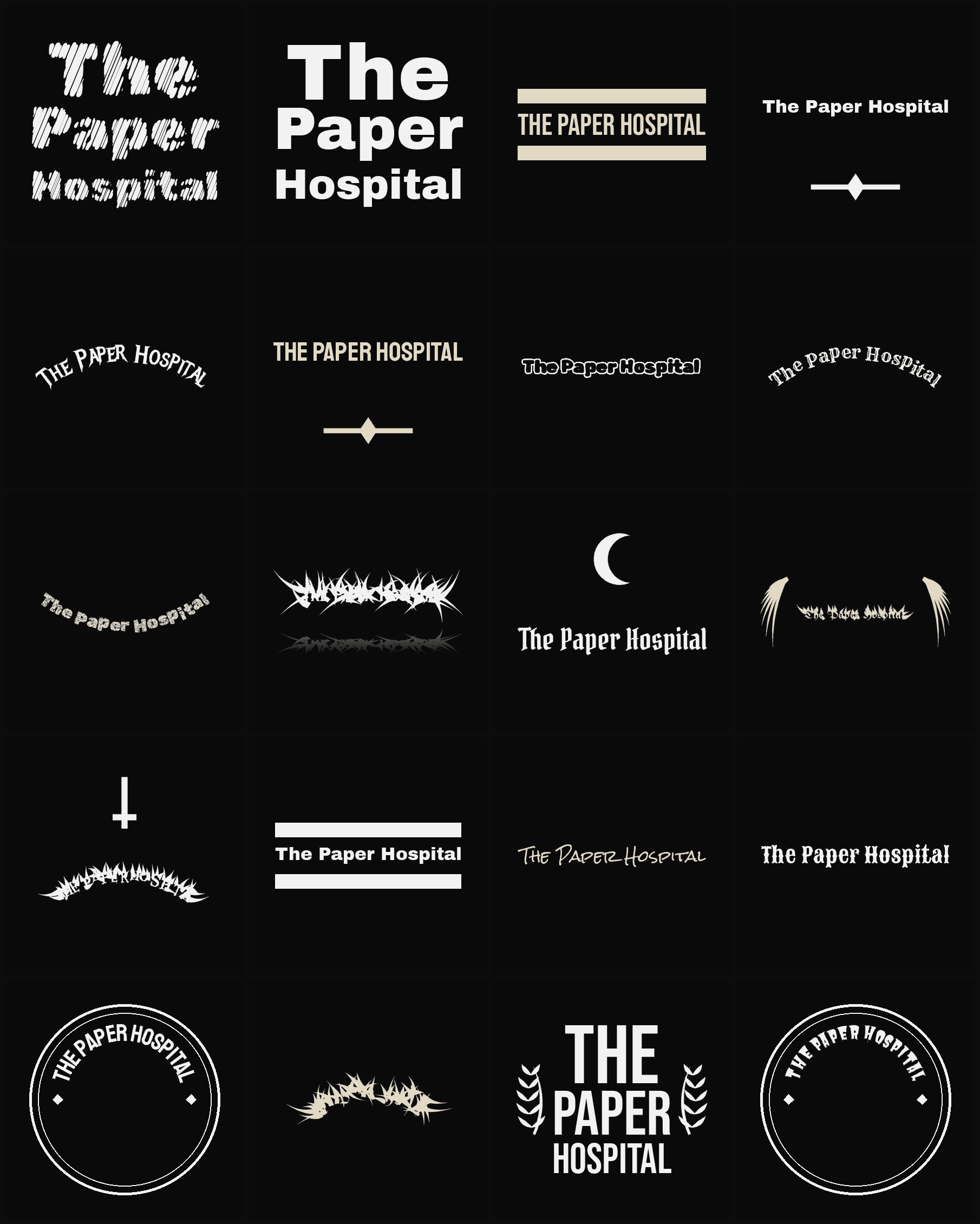Twenty The Paper Hospital band logo ideas — different faces, treatments and spike settings