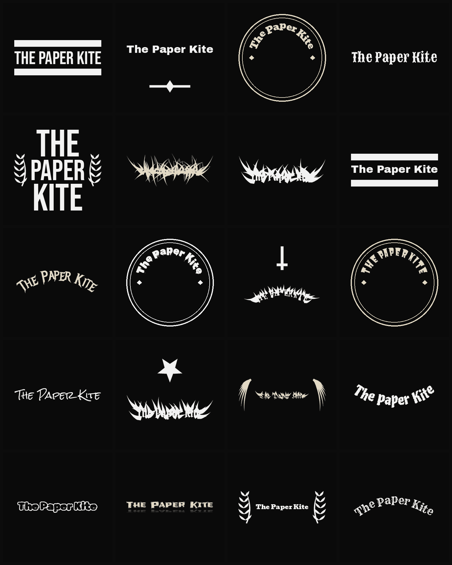Twenty The Paper Kite band logo ideas — different faces, treatments and spike settings