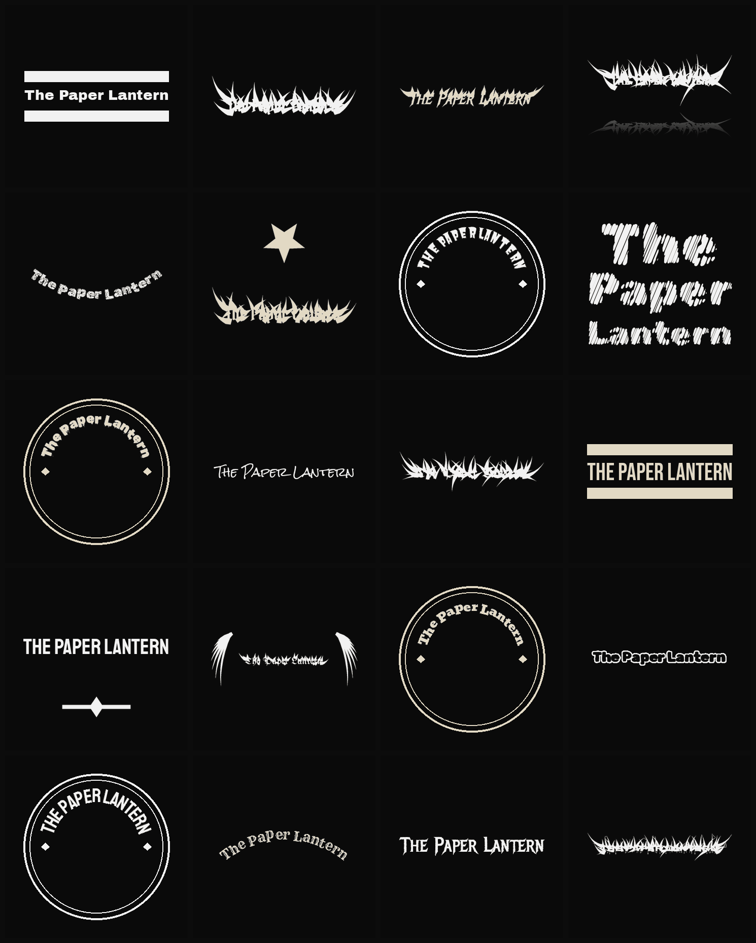 Twenty The Paper Lantern band logo ideas — different faces, treatments and spike settings
