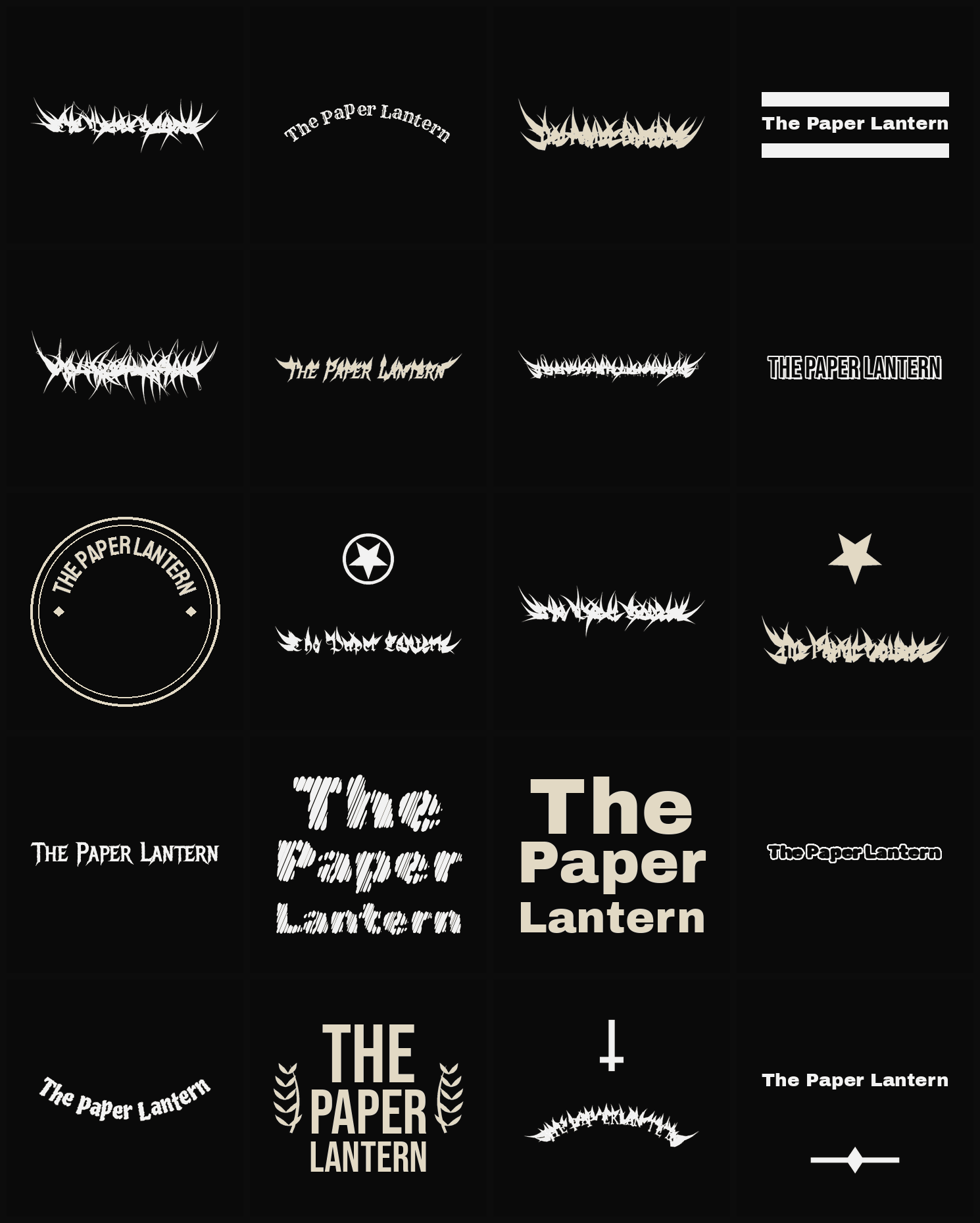 Twenty The Paper Lantern band logo ideas — different faces, treatments and spike settings