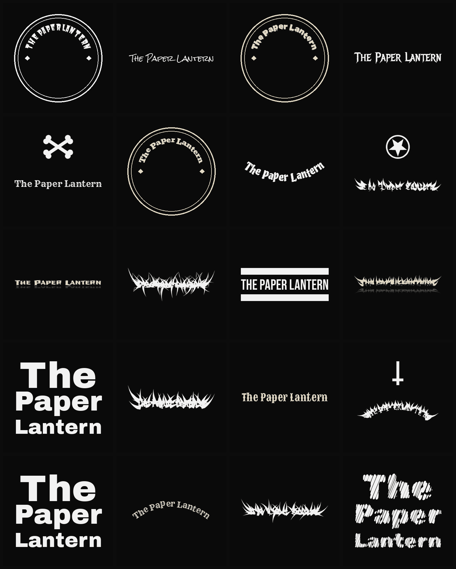 Twenty The Paper Lantern band logo ideas — different faces, treatments and spike settings