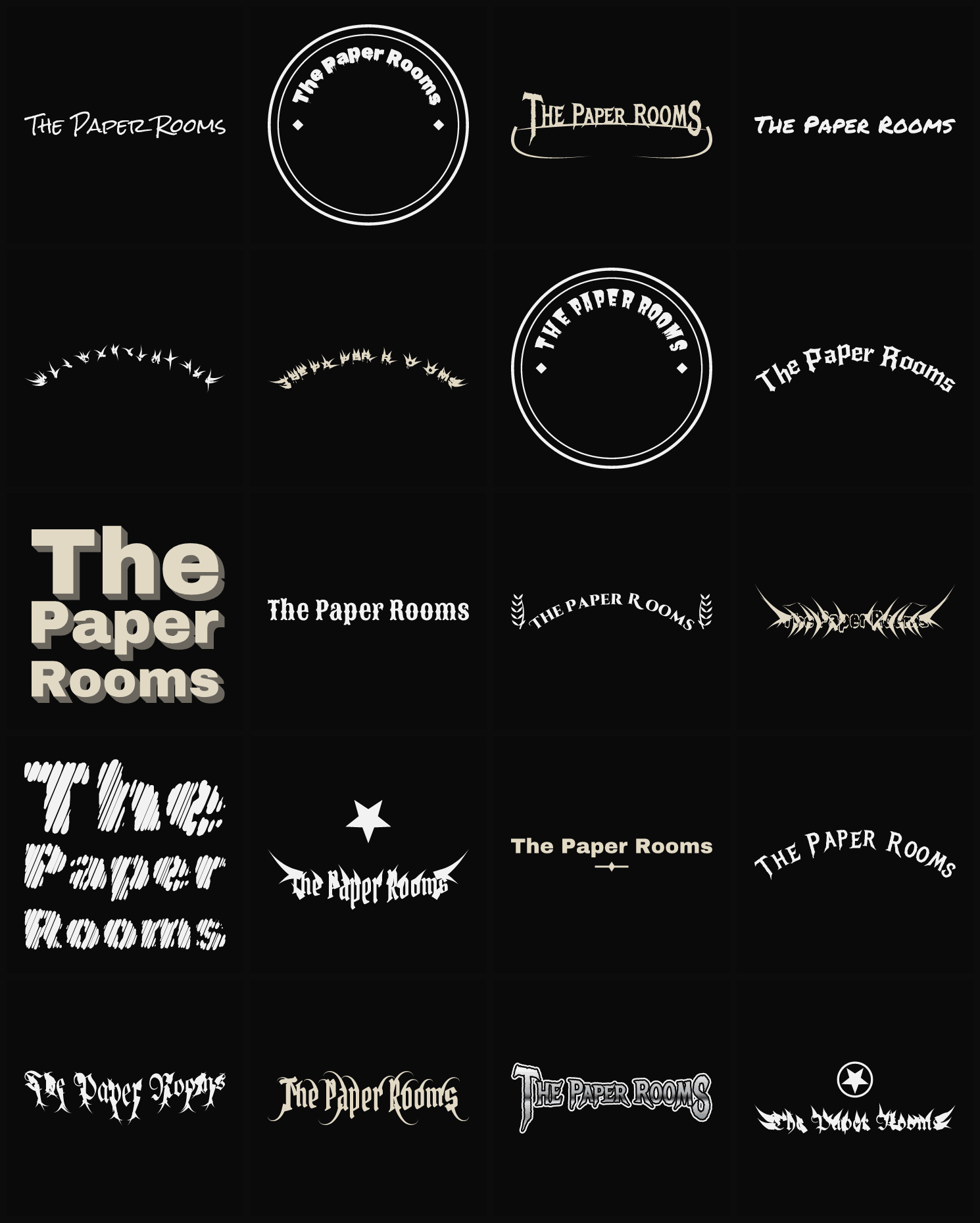 Twenty The Paper Rooms band logo ideas — different faces, treatments and spike settings