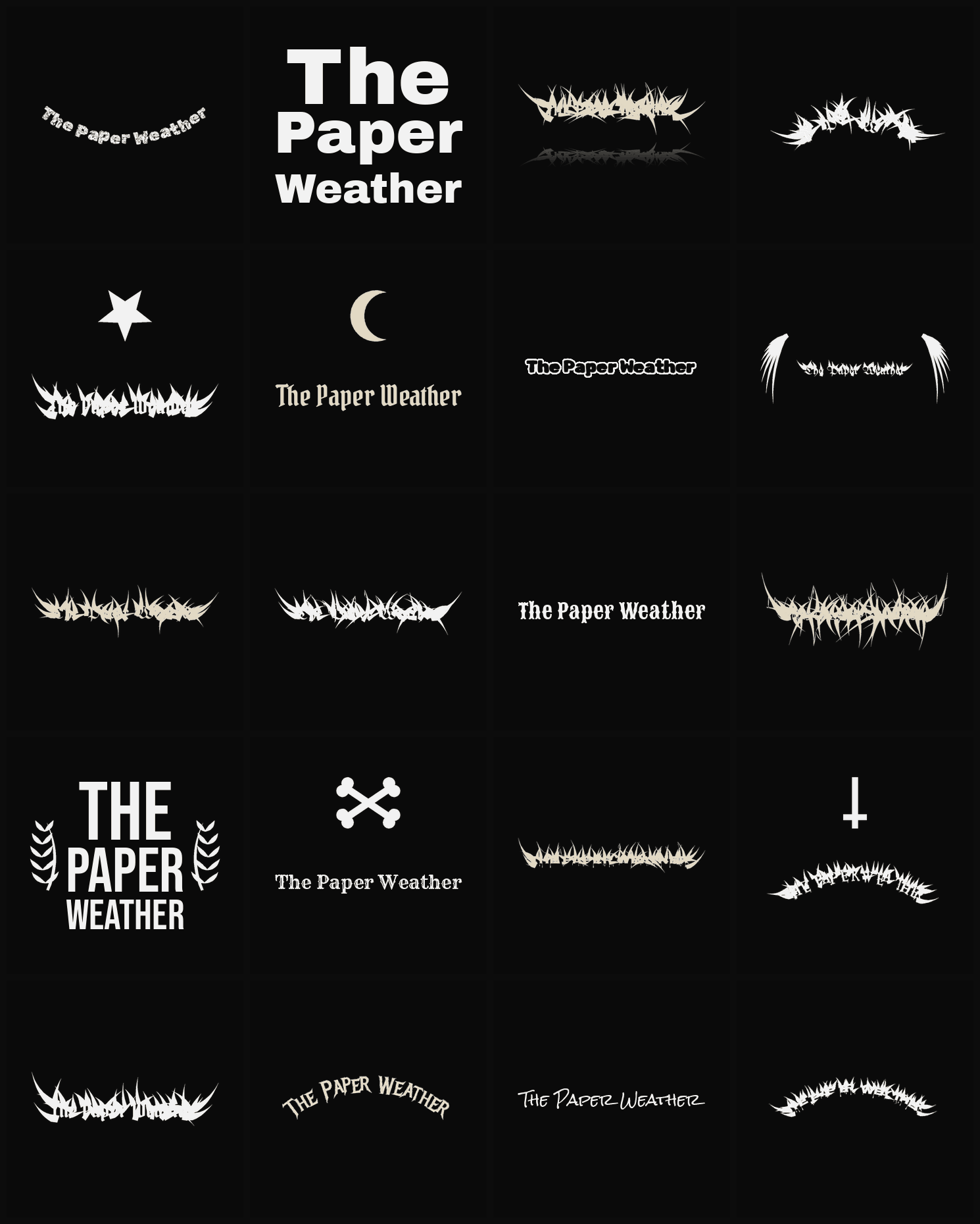 Twenty The Paper Weather band logo ideas — different faces, treatments and spike settings