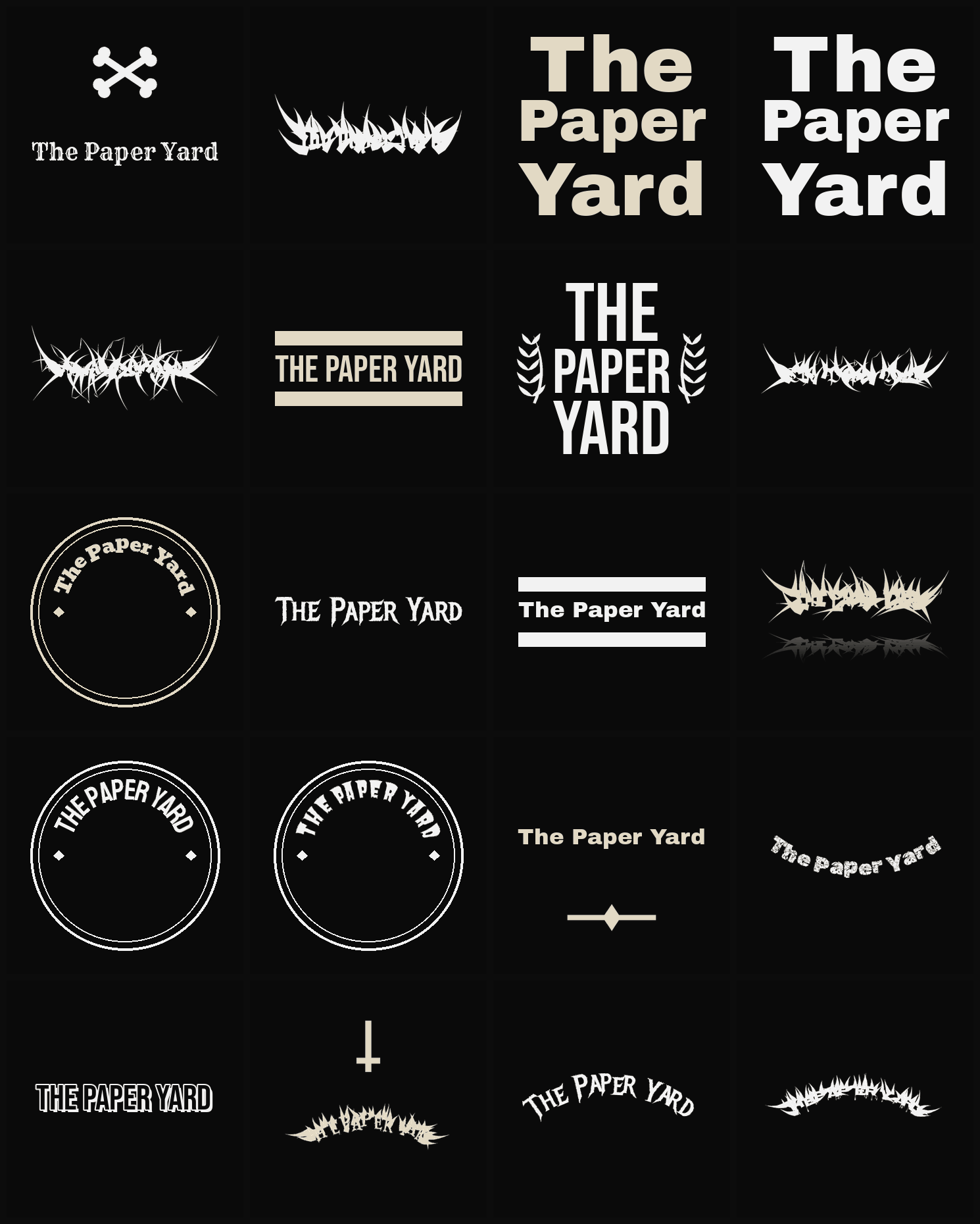 Twenty The Paper Yard band logo ideas — different faces, treatments and spike settings