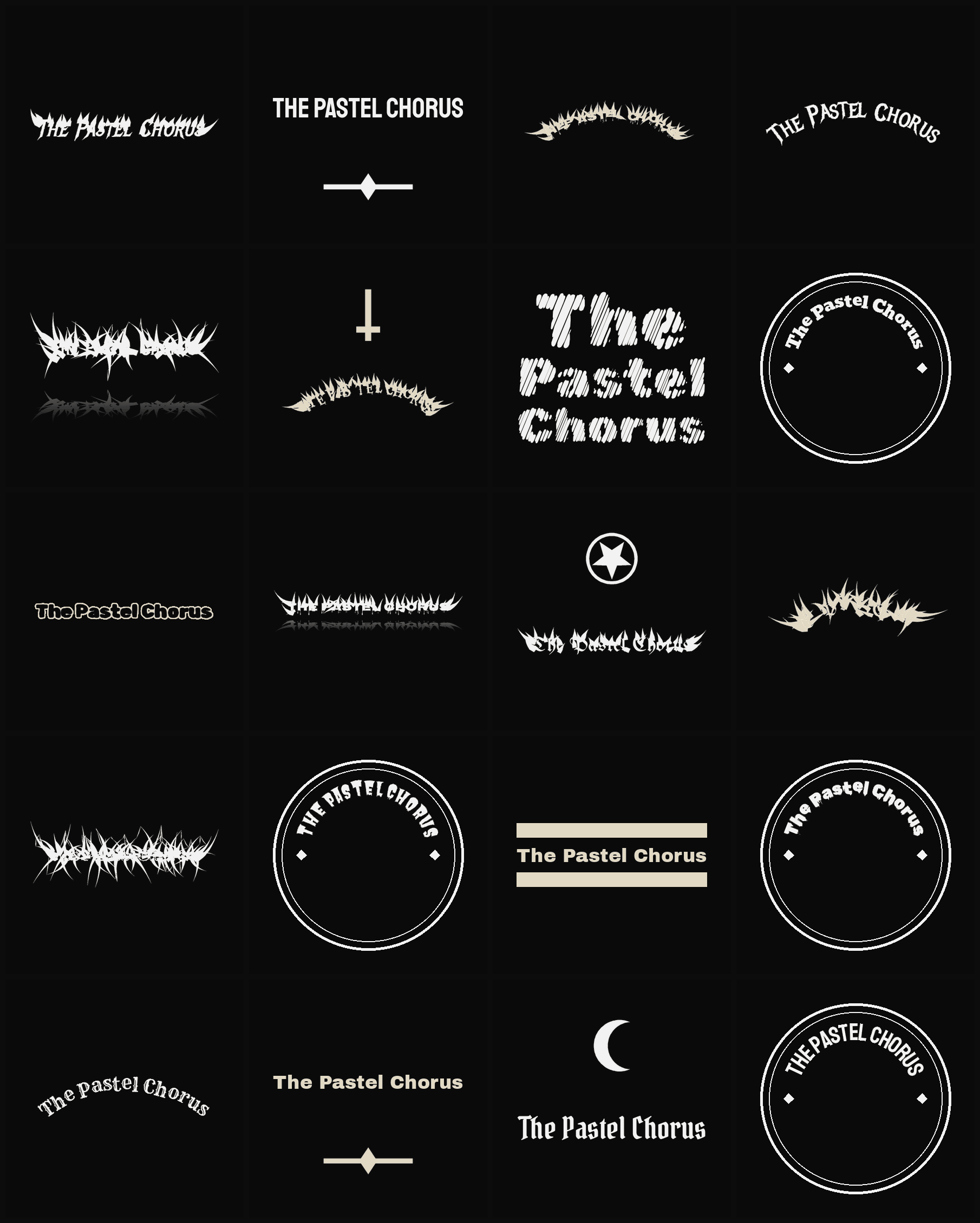 Twenty The Pastel Chorus band logo ideas — different faces, treatments and spike settings