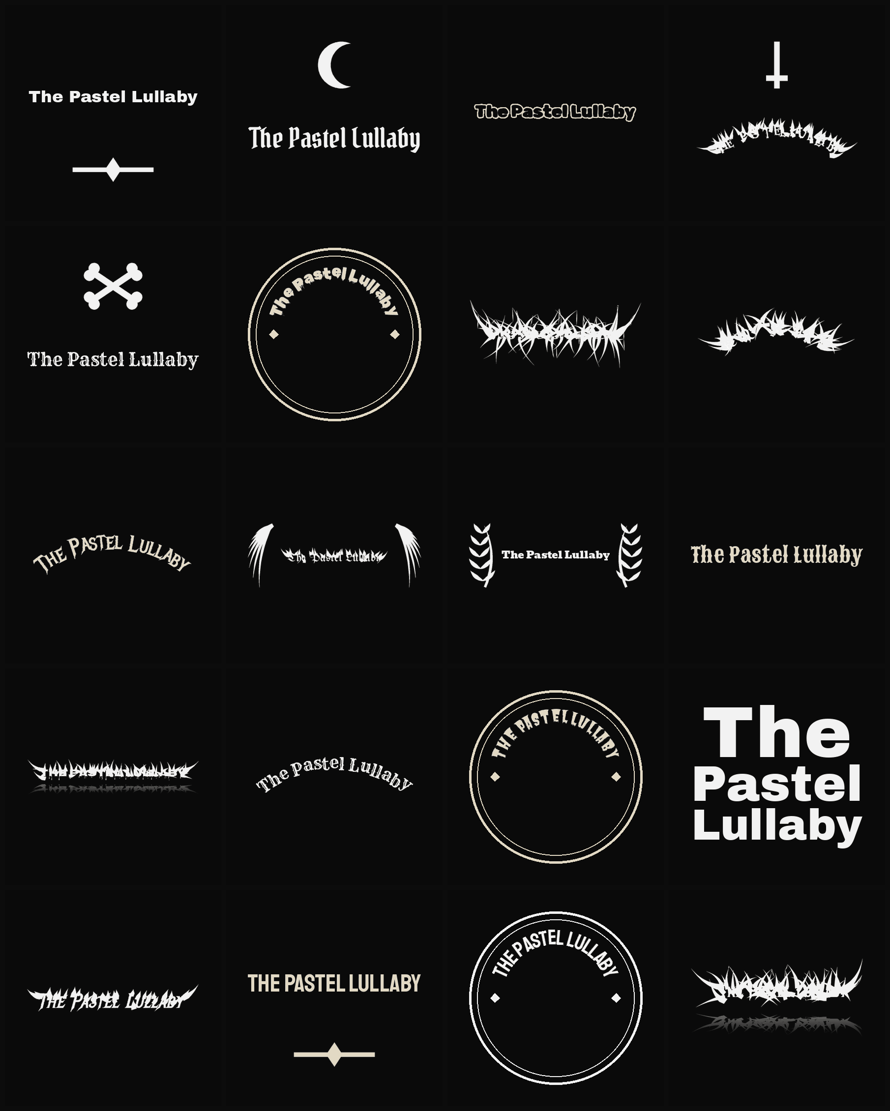 Twenty The Pastel Lullaby band logo ideas — different faces, treatments and spike settings