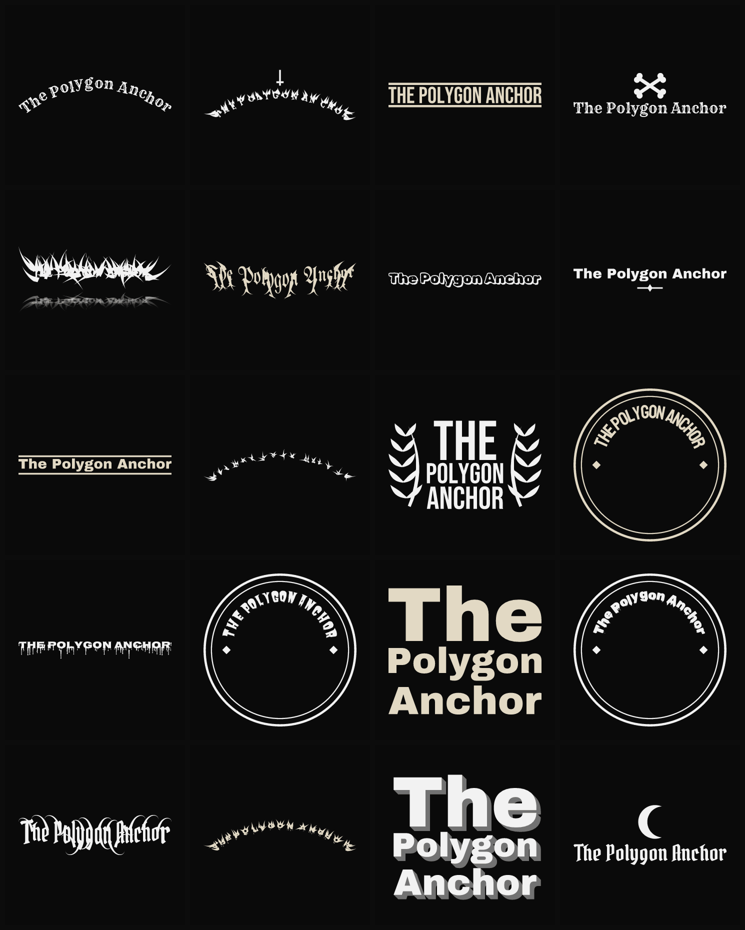 Twenty The Polygon Anchor band logo ideas — different faces, treatments and spike settings