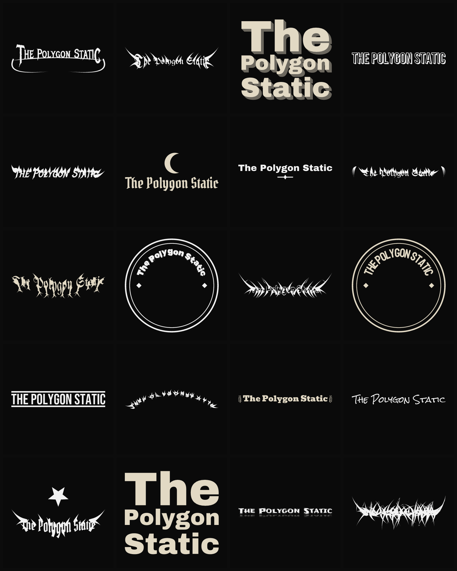 Twenty The Polygon Static band logo ideas — different faces, treatments and spike settings