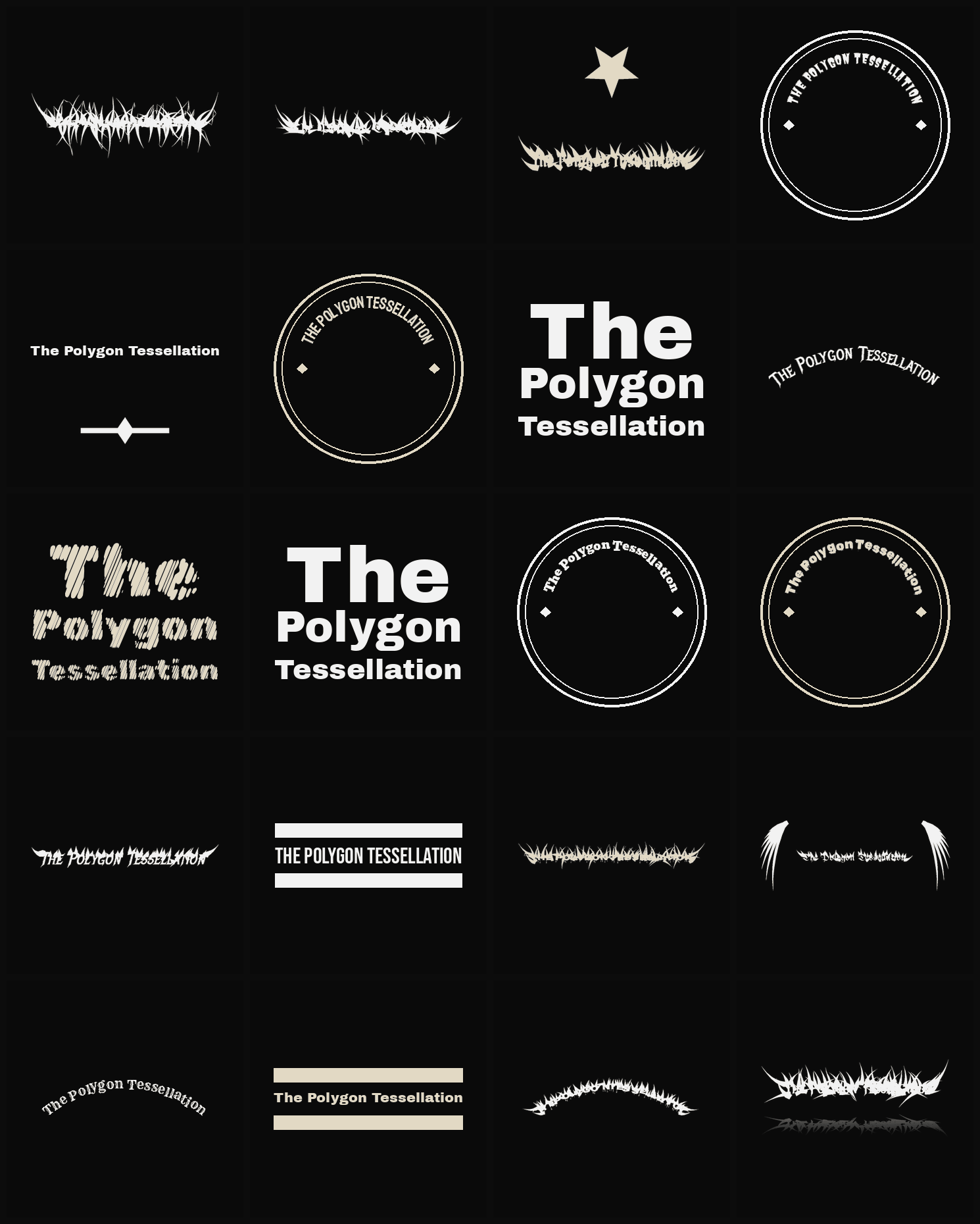 Twenty The Polygon Tessellation band logo ideas — different faces, treatments and spike settings