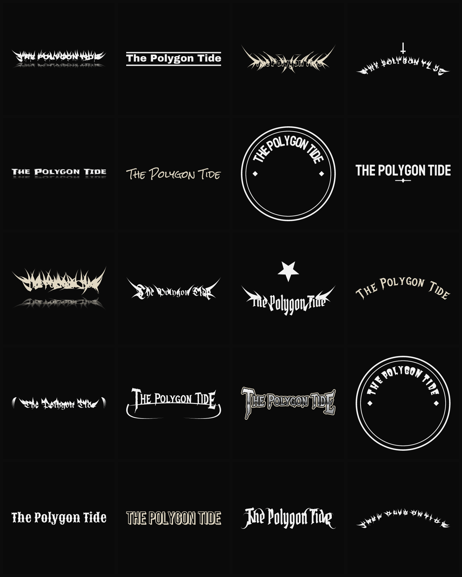 Twenty The Polygon Tide band logo ideas — different faces, treatments and spike settings
