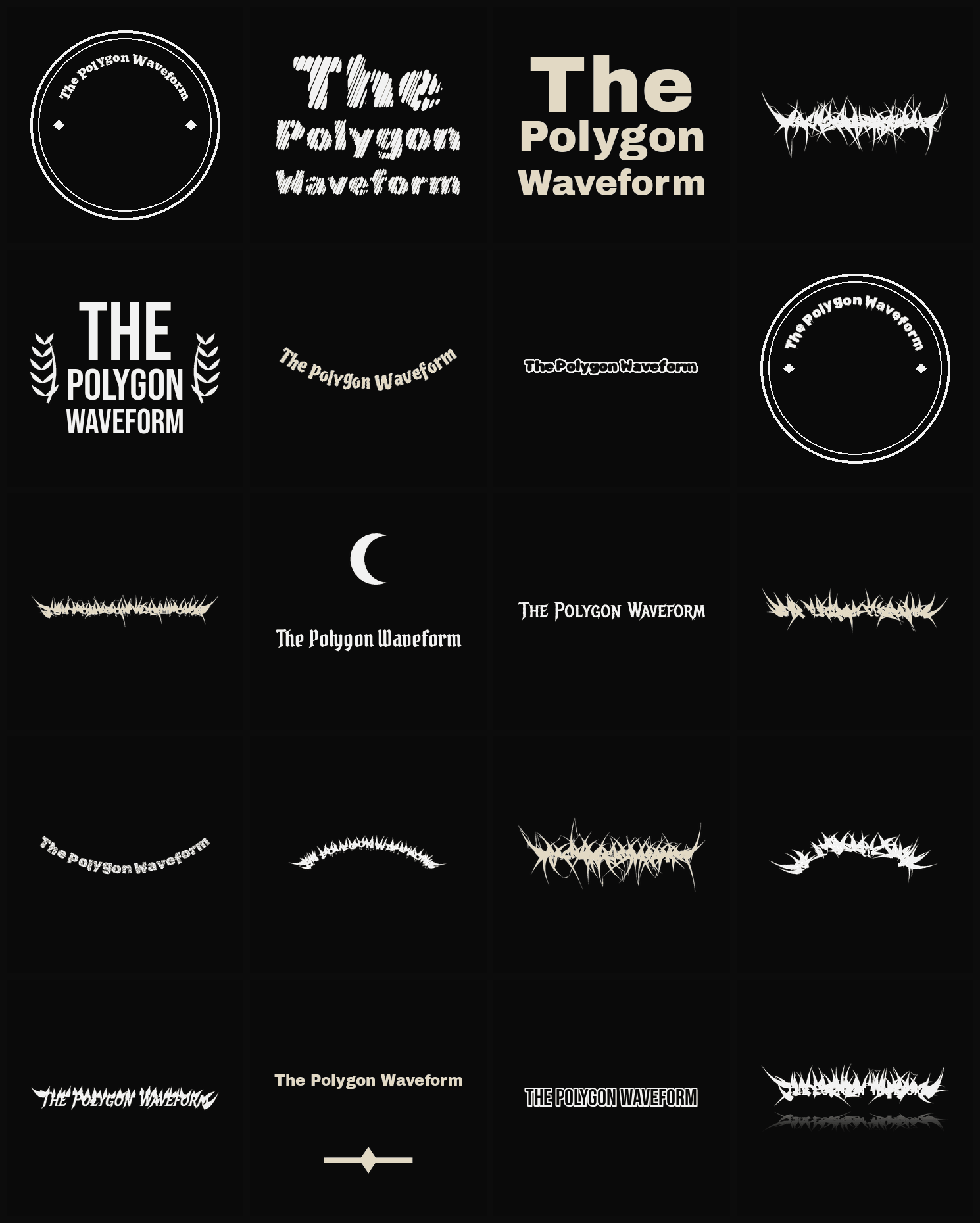 Twenty The Polygon Waveform band logo ideas — different faces, treatments and spike settings