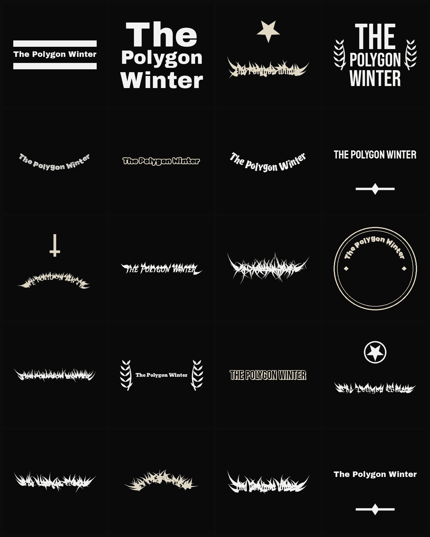 Twenty The Polygon Winter band logo ideas — different faces, treatments and spike settings