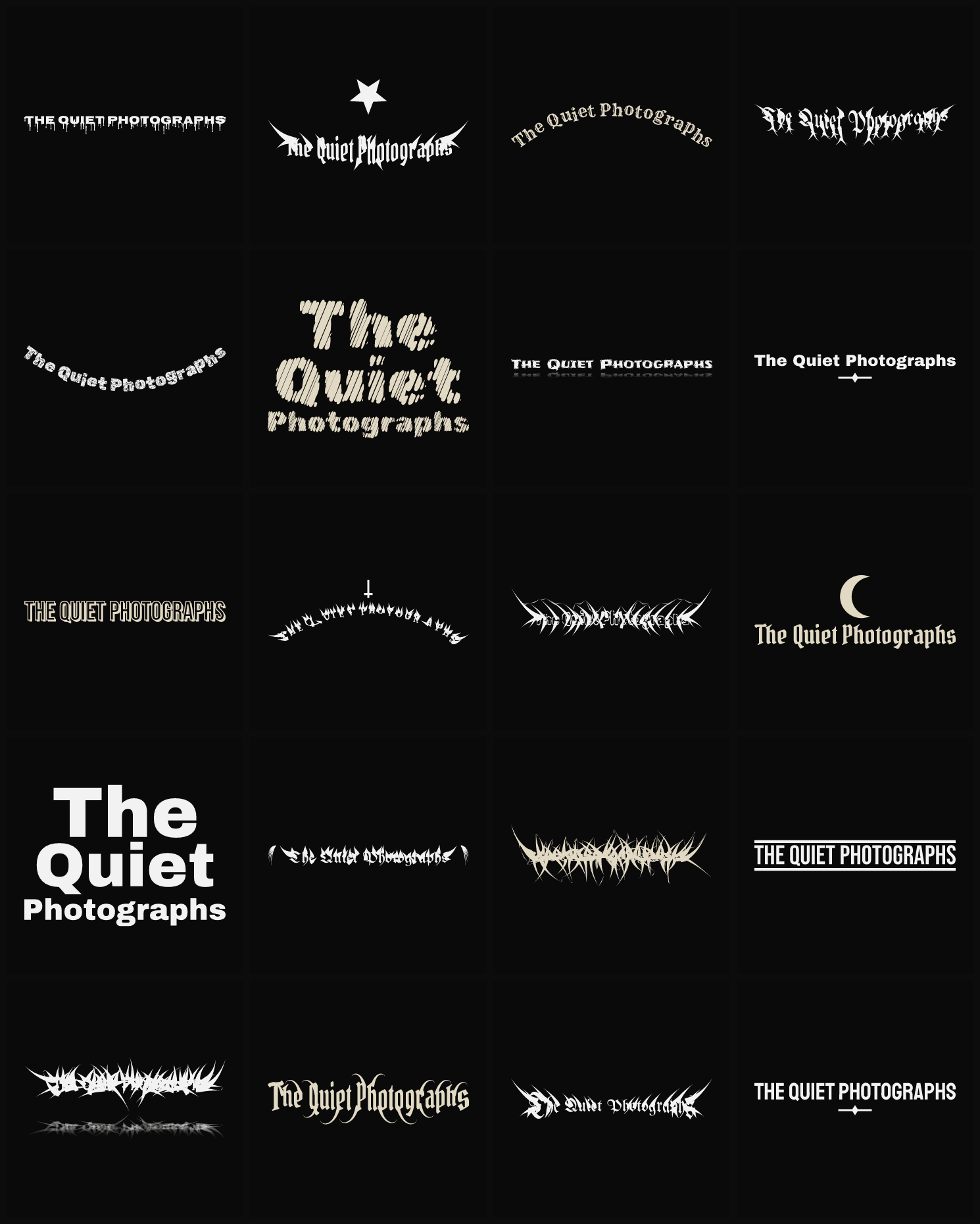 Twenty The Quiet Photographs band logo ideas — different faces, treatments and spike settings