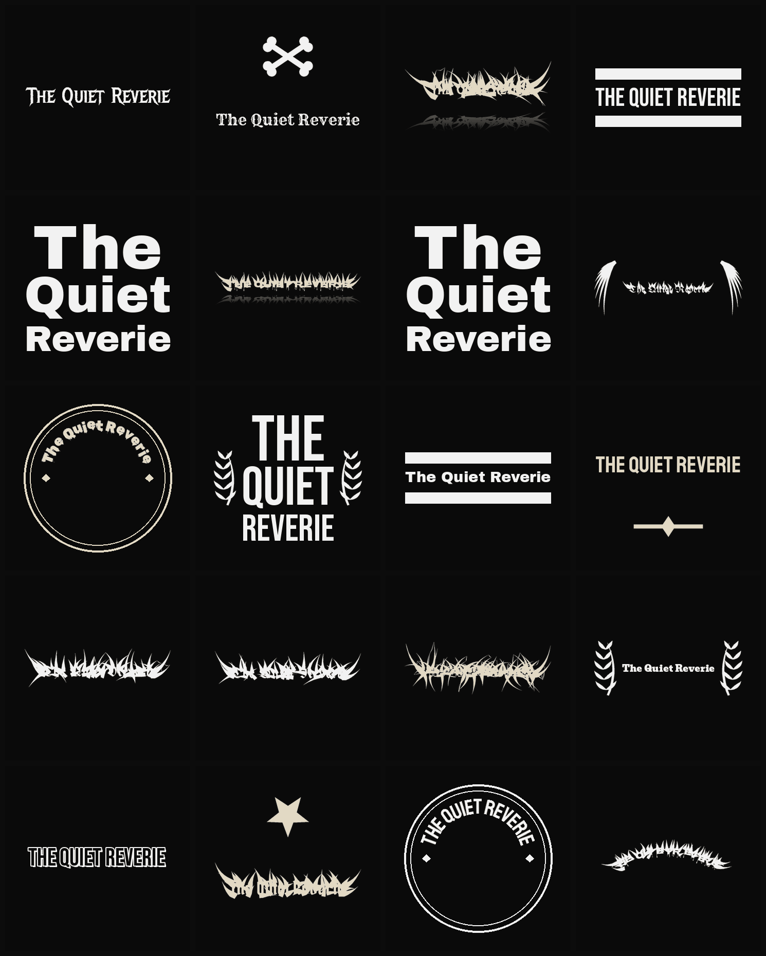 Twenty The Quiet Reverie band logo ideas — different faces, treatments and spike settings