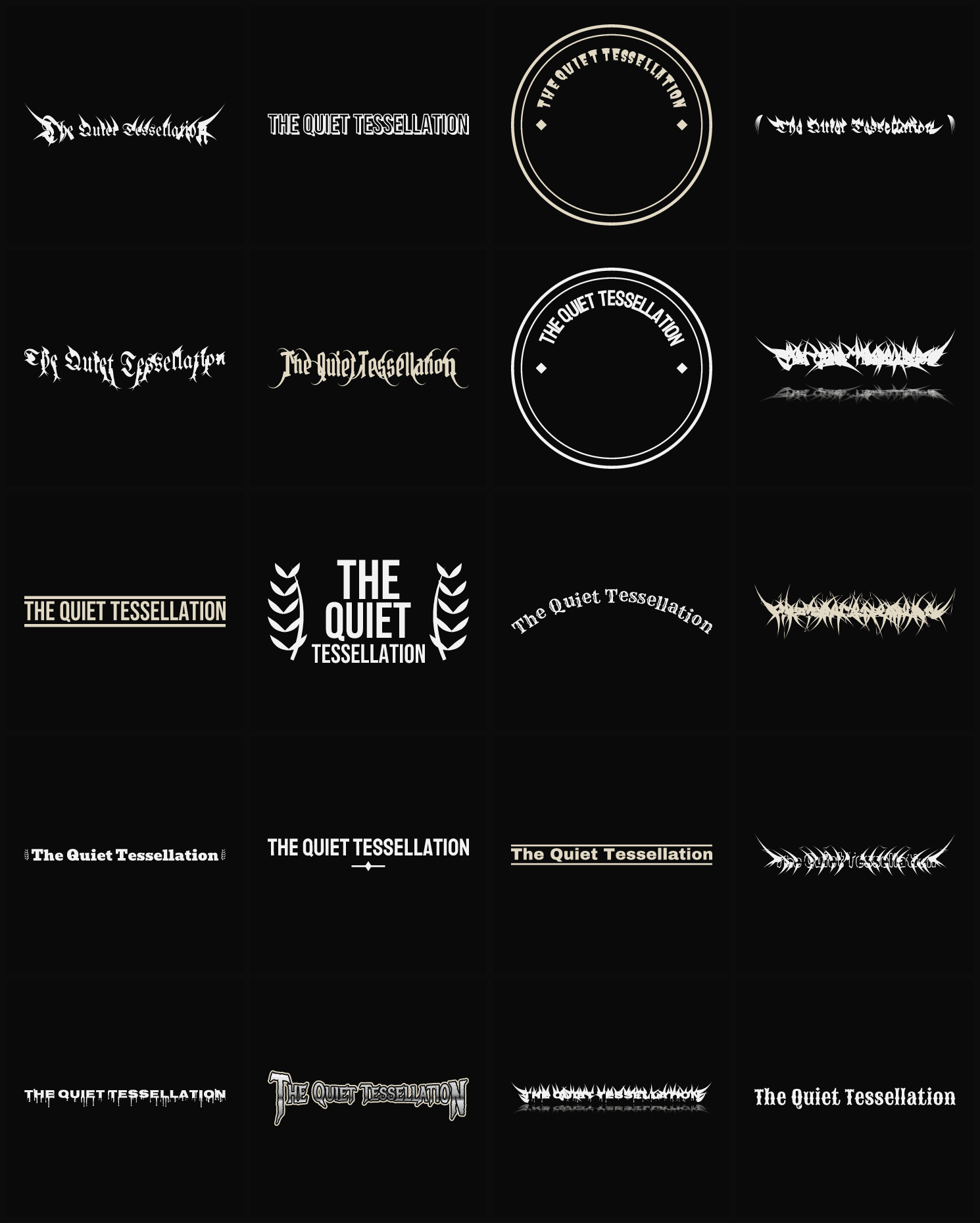 Twenty The Quiet Tessellation band logo ideas — different faces, treatments and spike settings