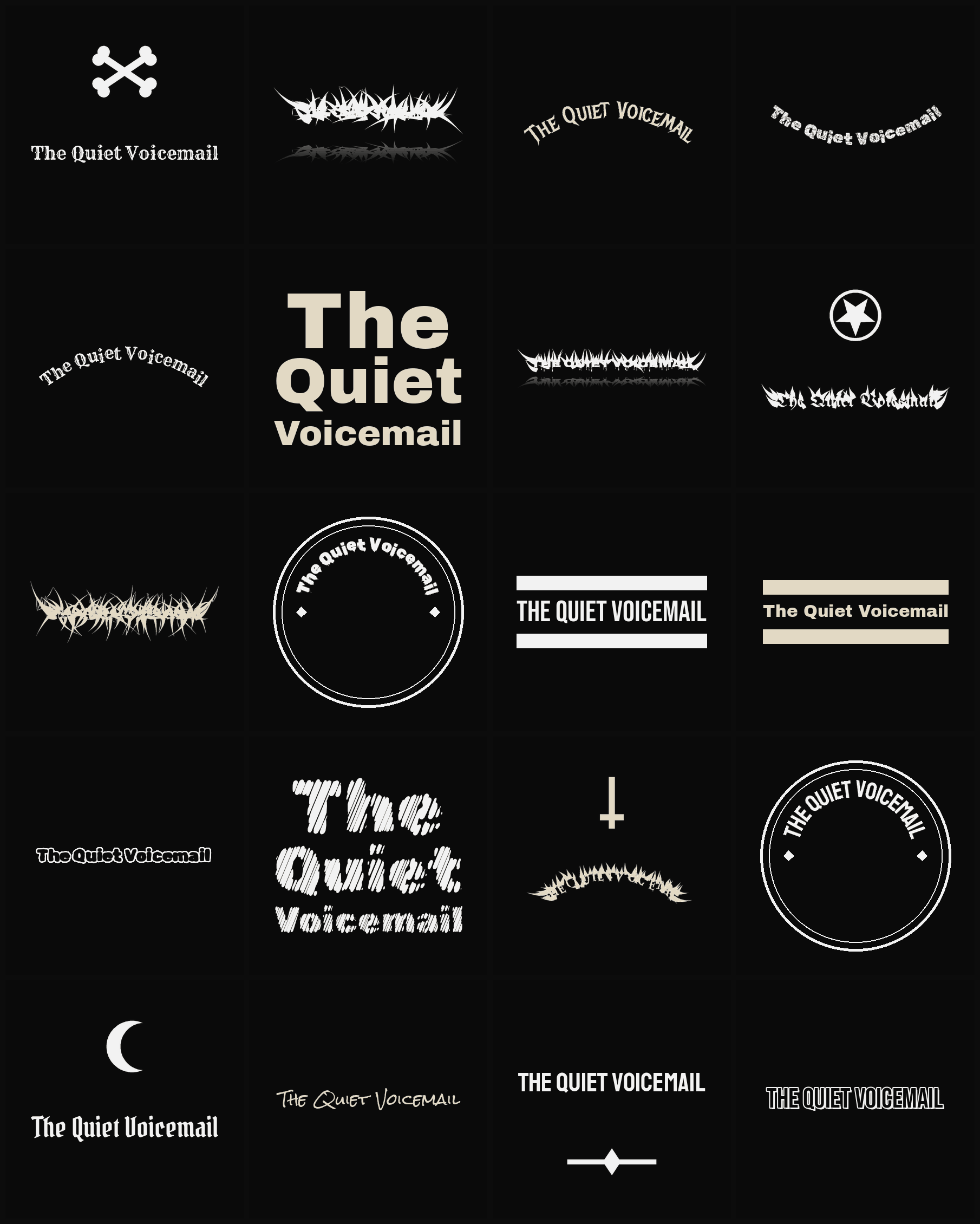 Twenty The Quiet Voicemail band logo ideas — different faces, treatments and spike settings